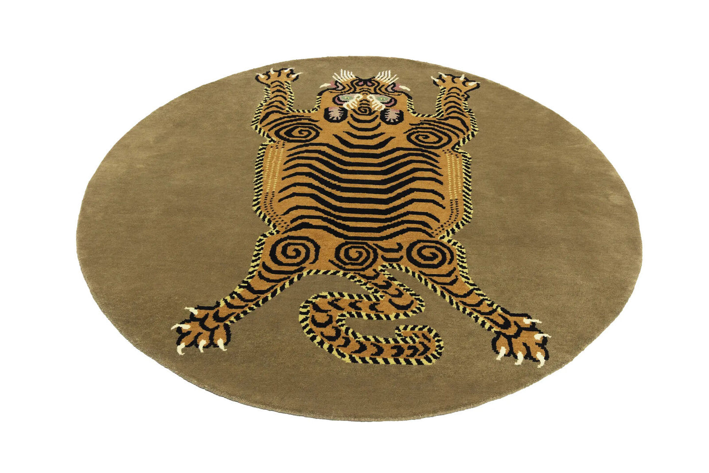 Nepali Round Oriental Rug Tribal Pictorial Style