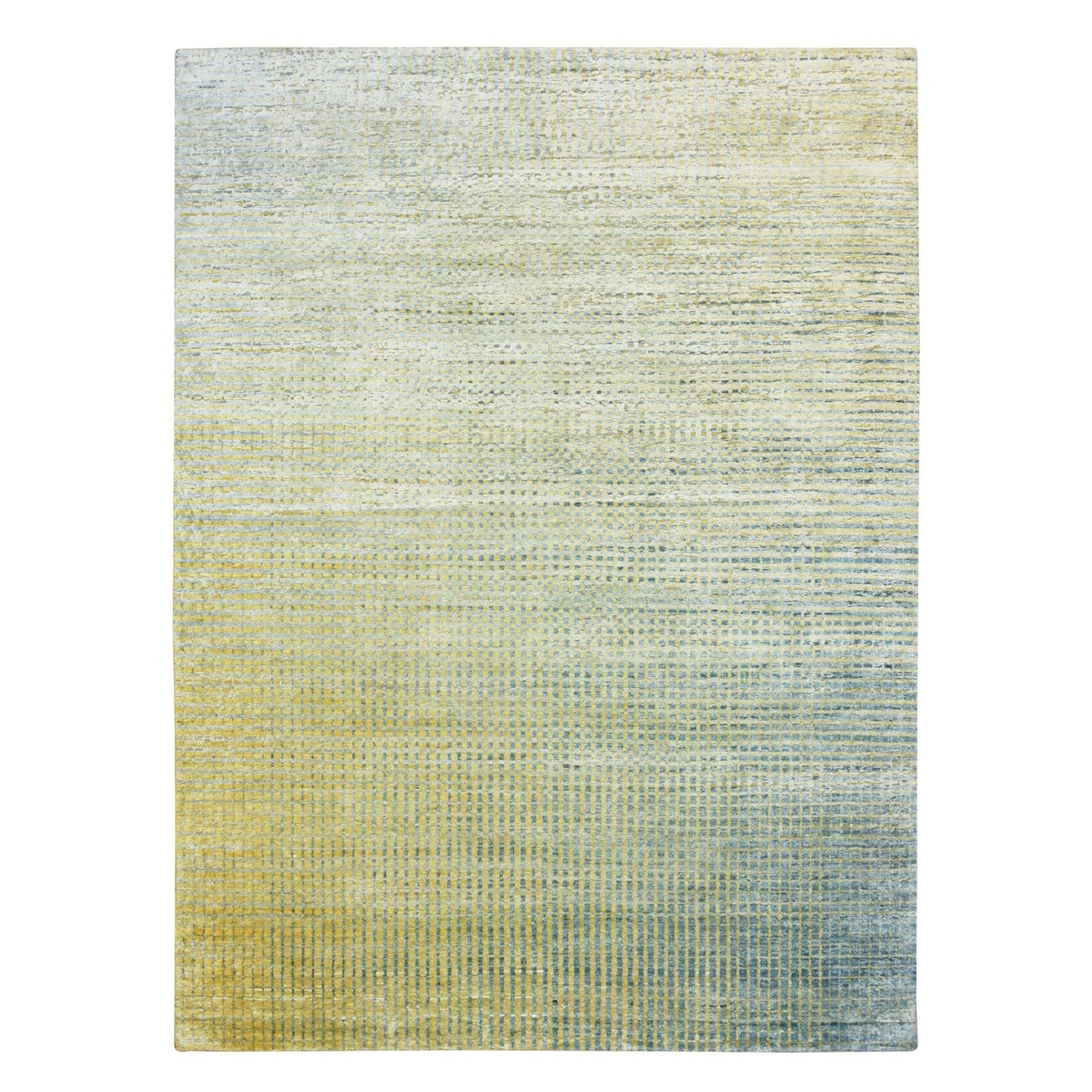 9'X12'2" Yellow Mid Century Inspired Wool & Pure Silk Hand Knotted Rug