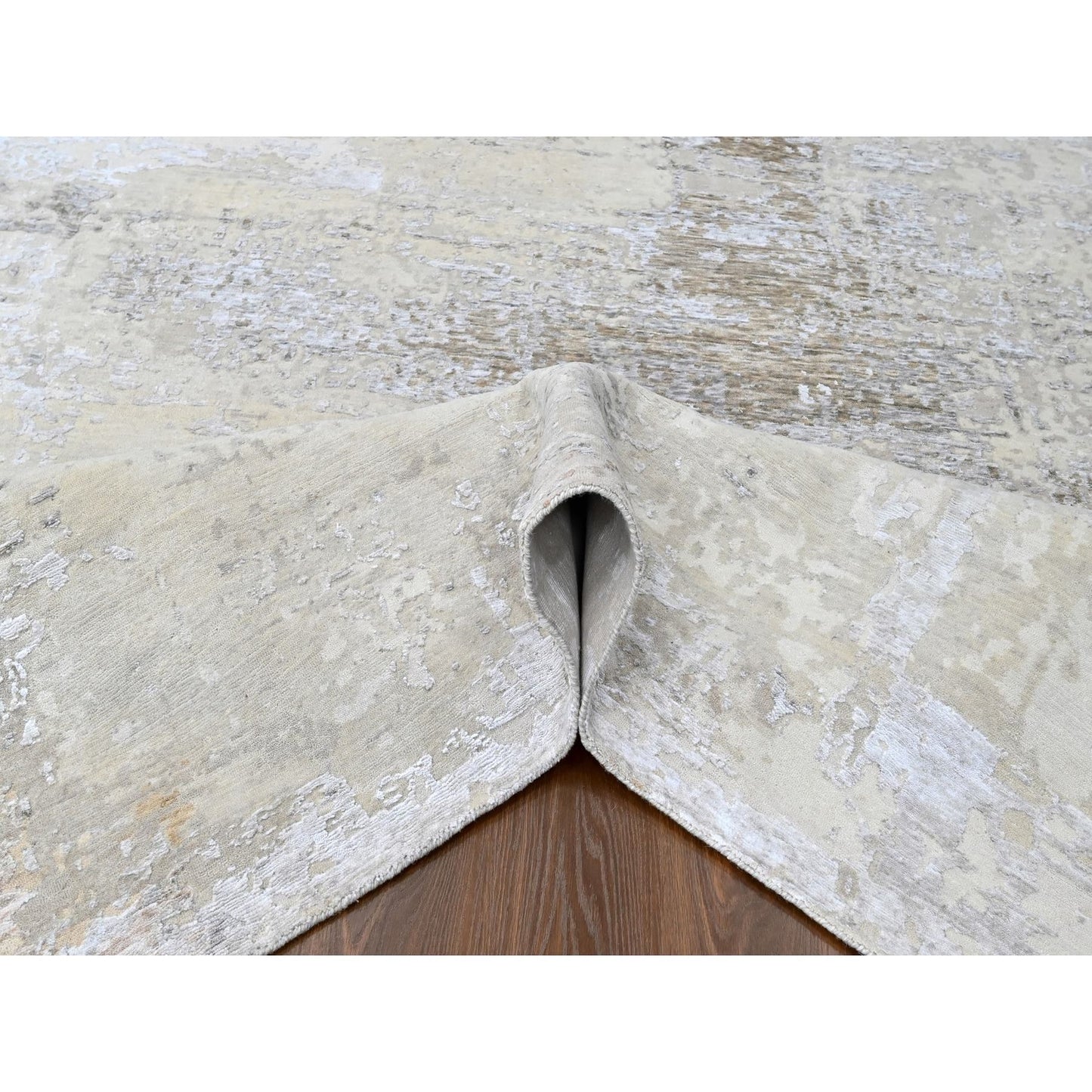 10'X13'10" Gray Soft Abstract Design Wool & Silk Hand Knotted Modern Rug
