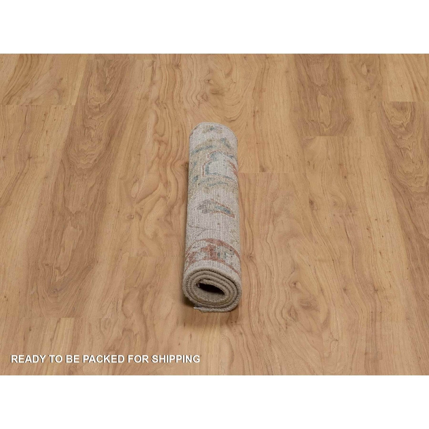 2'2"X3'1" Beige Broken Pattern Oushak Design Hand Knotted Wool Sample Rug