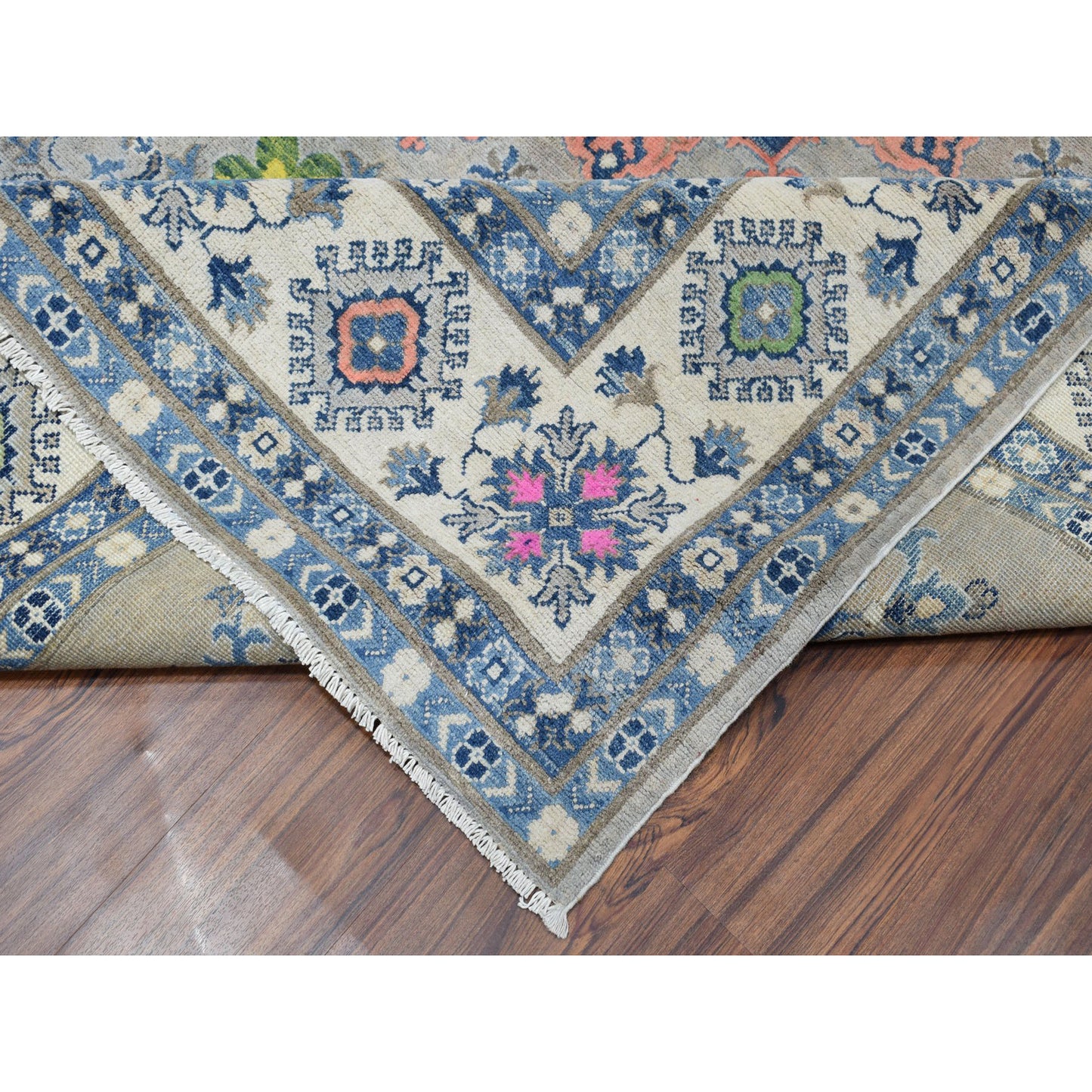 8'X9'9" Colorful Fusion Kazak Pure Wool Hand-Knotted Oriental Rug