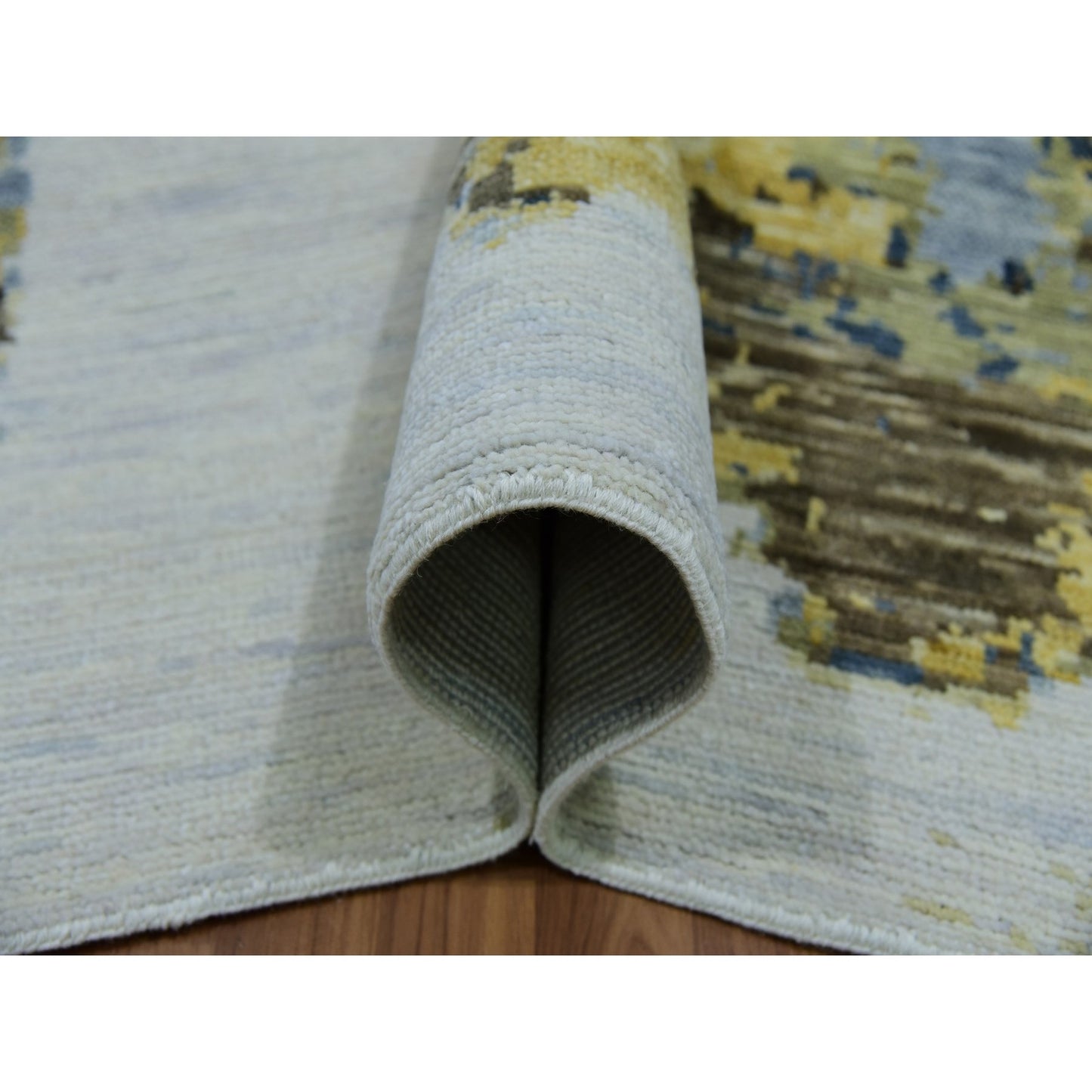 10'2"X13'8" Ivory Colorful Modern Abstract Design Hand Knotted Wool Rug