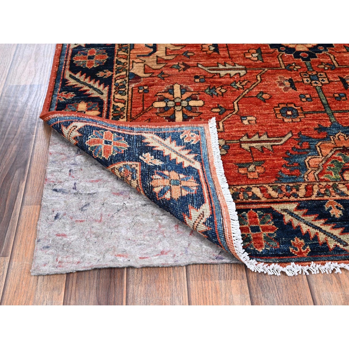 4'2"X8'4" Red Heris All Over Design Soft Wool Hand Knotted Runner Rug