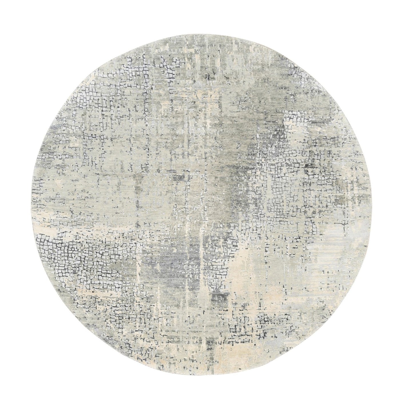 5'10"X5'10" Round Wool-Silk Abstract With Mosaic Design Hand Knotted Rug