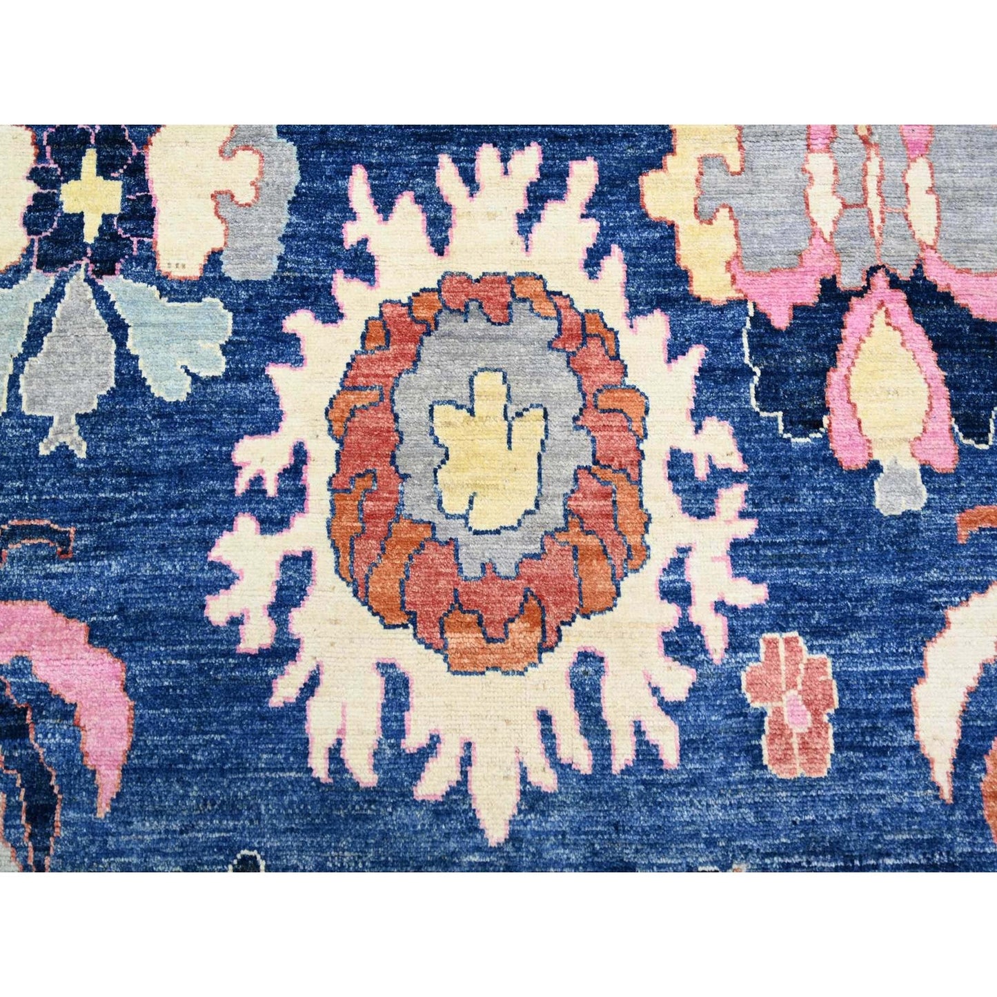 9'X11'7" Sapphire Blue Hand Knotted Afghan Angora Oushak Soft Wool Rug