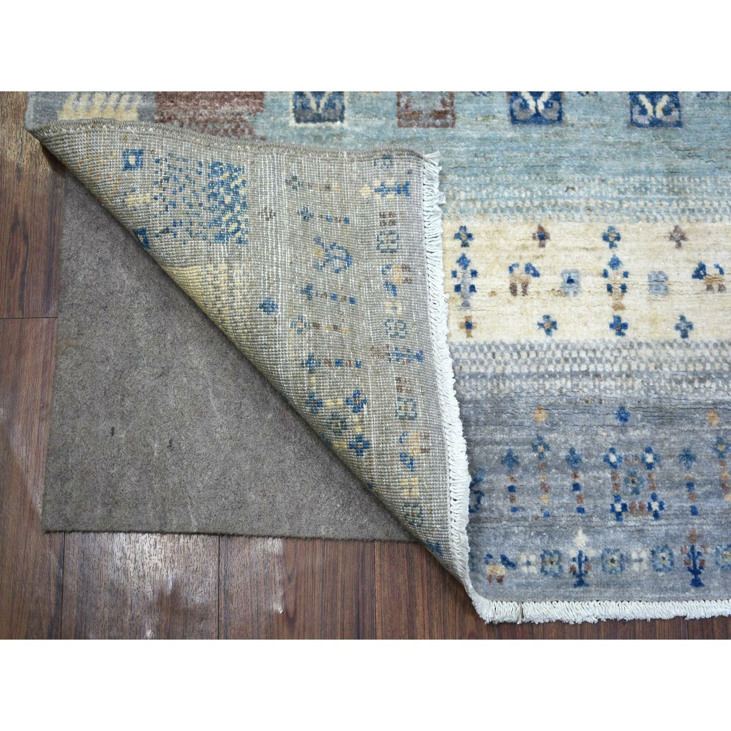 4'X5'9" Gray Afghan Kashkuli Gabbeh Hand Spun Wool Hand Knotted Rug