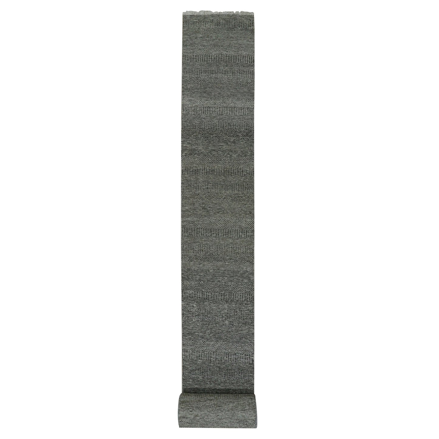 2'5"X32'3" Gray Hand Knotted Undyed Wool Grass Design Xl Runner Rug