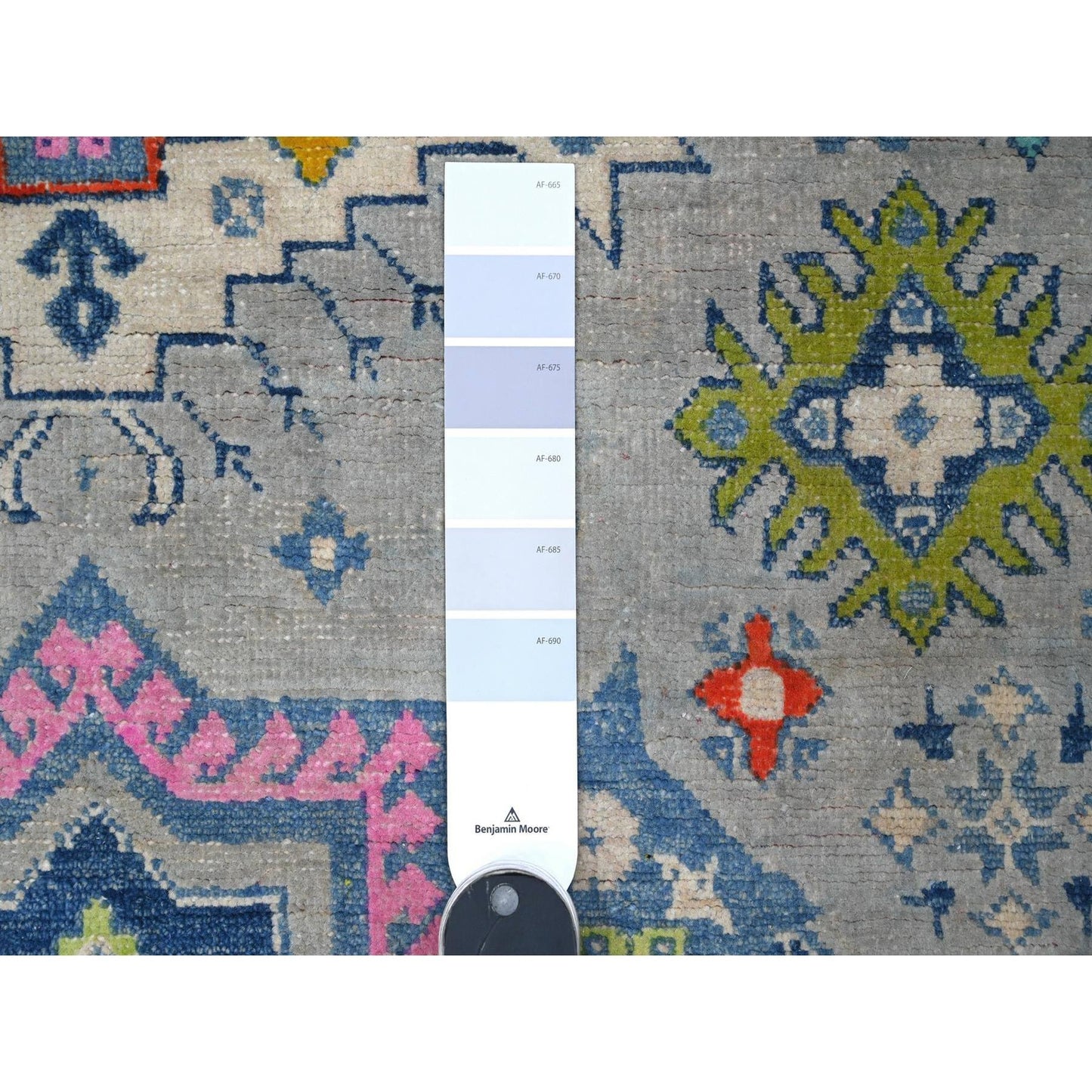 5'X6'4" Cloud Gray Colorful Hand Knotted Fusion Kazak Oriental Rug