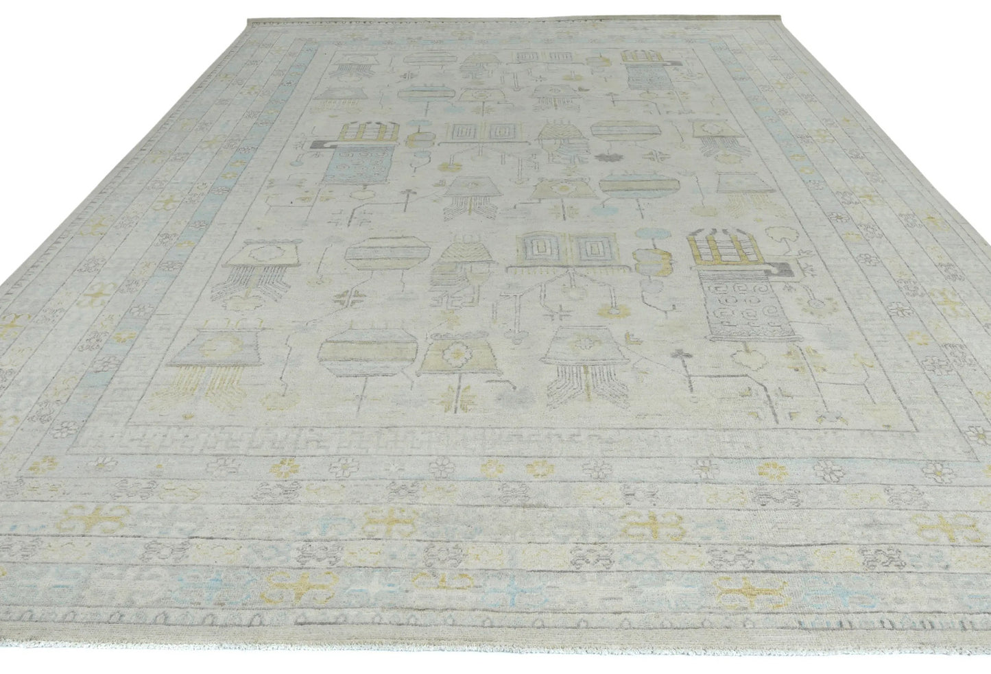 Handspun Wool Oushak Oriental Rug 9X12 Ft Muted