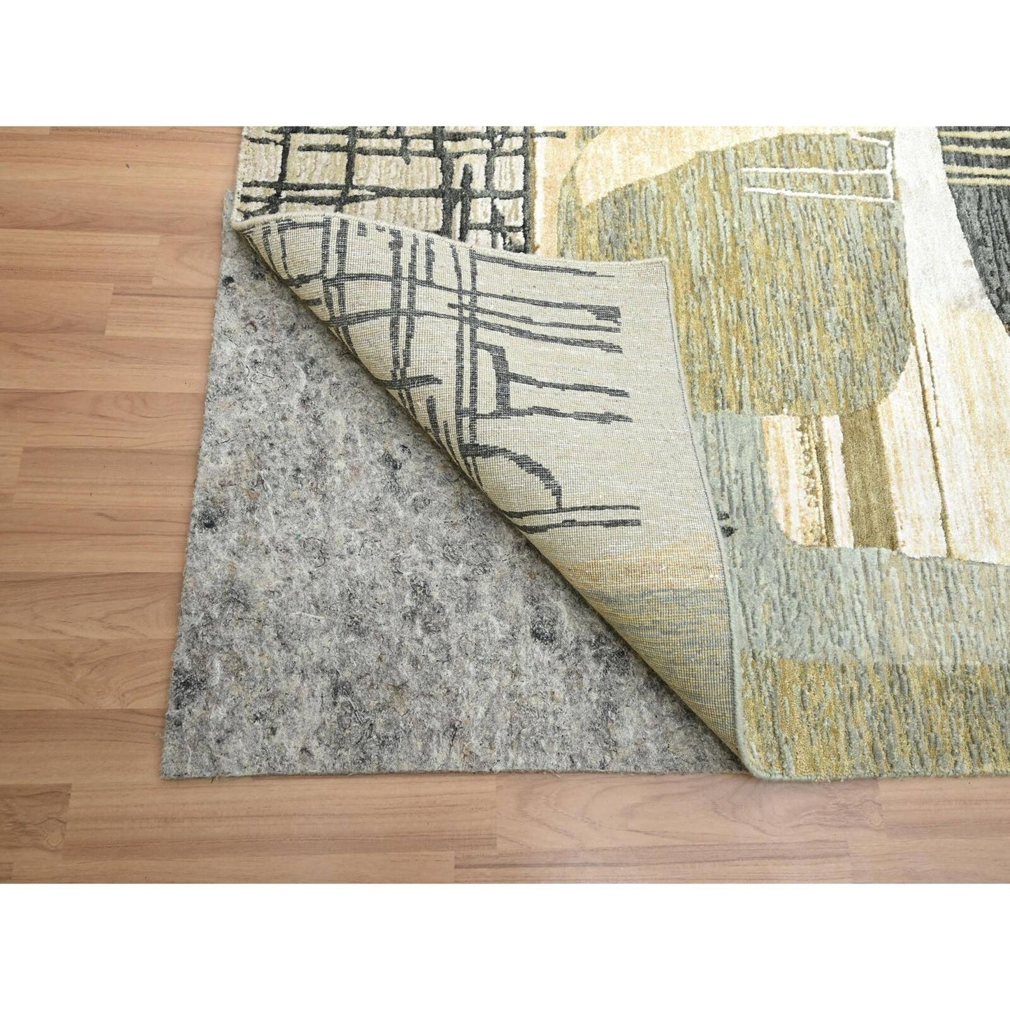 9'X11'9" Gray-Brown Abstract Geometric Pattern Hand Knotted Pure Wool Rug