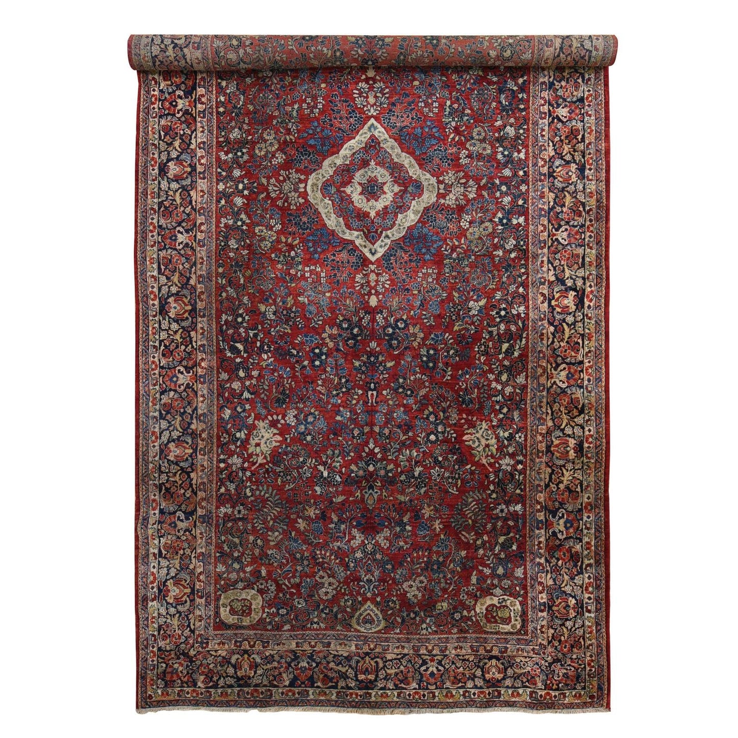9'X19'4" Red Antique Zoroastrian Saroogh Rare Gallery Size Oriental Rug