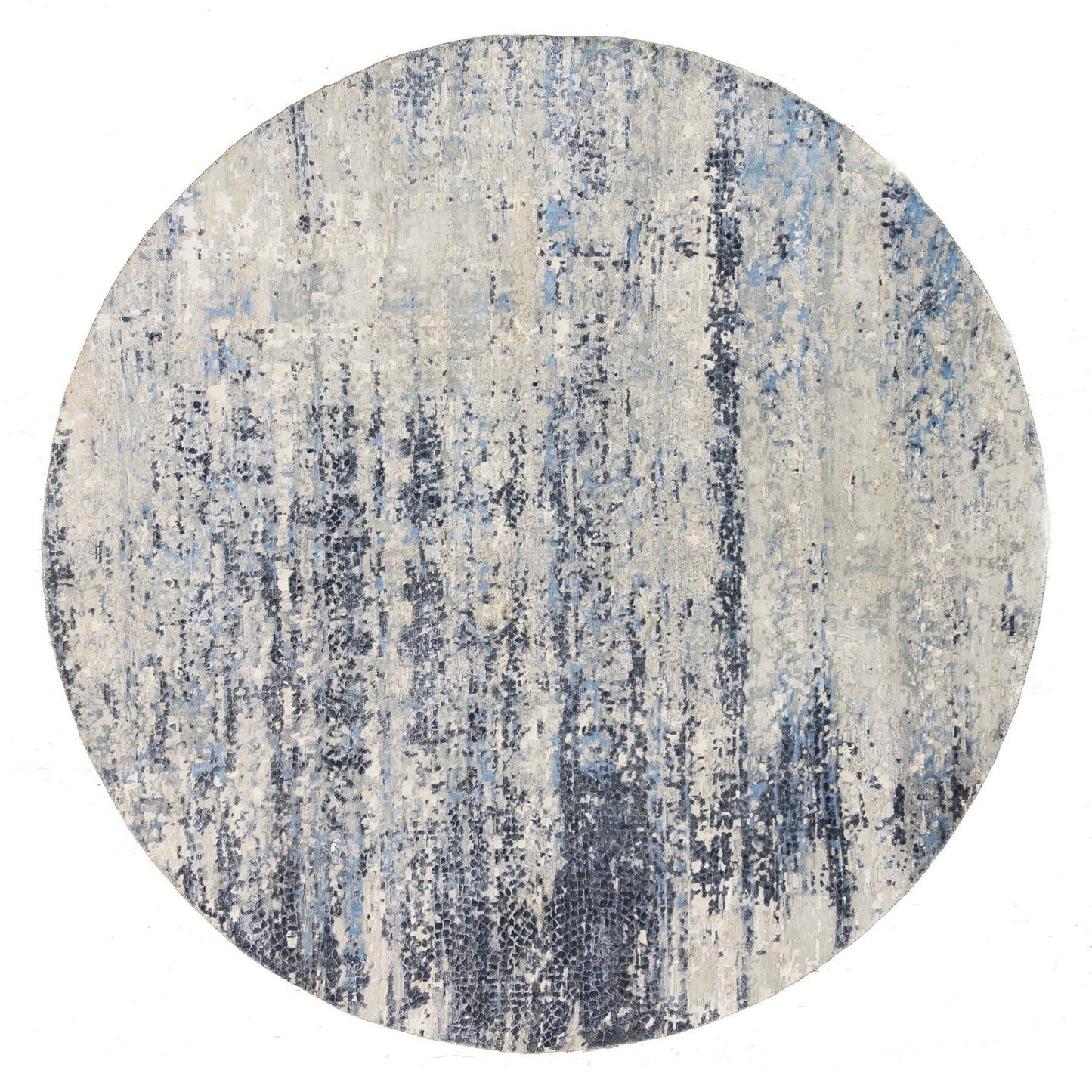 10'X10' Wool-Silk Blue Abstract Mosaic Design Hand Knotted Rug Square