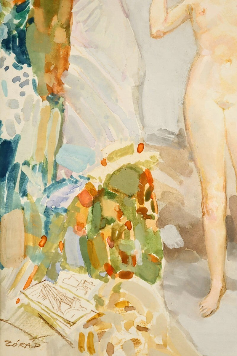 Erno Zorad (Hungary) Signed Original Watercolor On Paper Nude Painting Framed