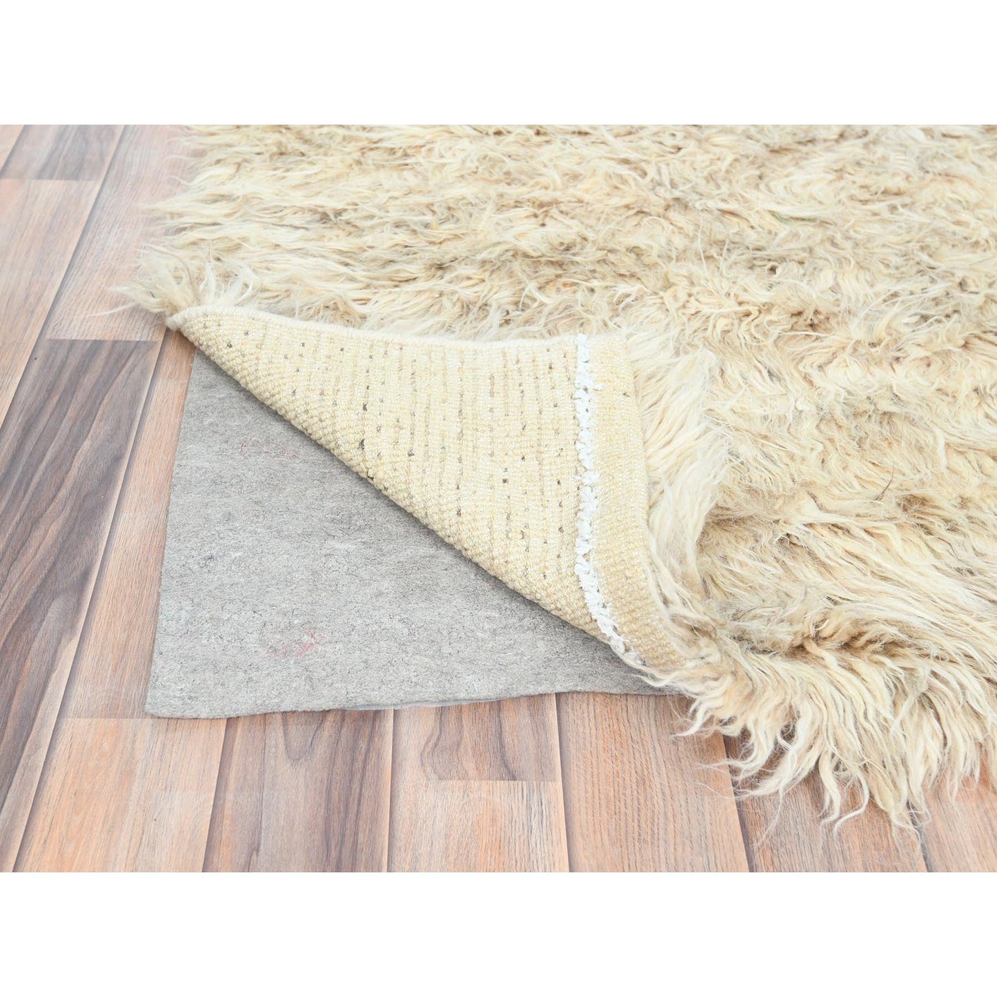 3'1"X5'3" Beige Shaggy Moroccan Undyed Natural Wool Hand Knotted Rug