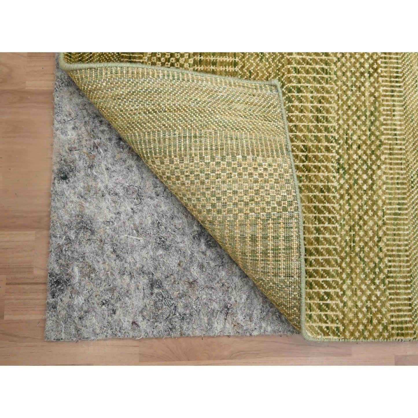 2'8"X8'2" Brown Wool And Silk Modern Grass Design Hand Knotted Runner Rug