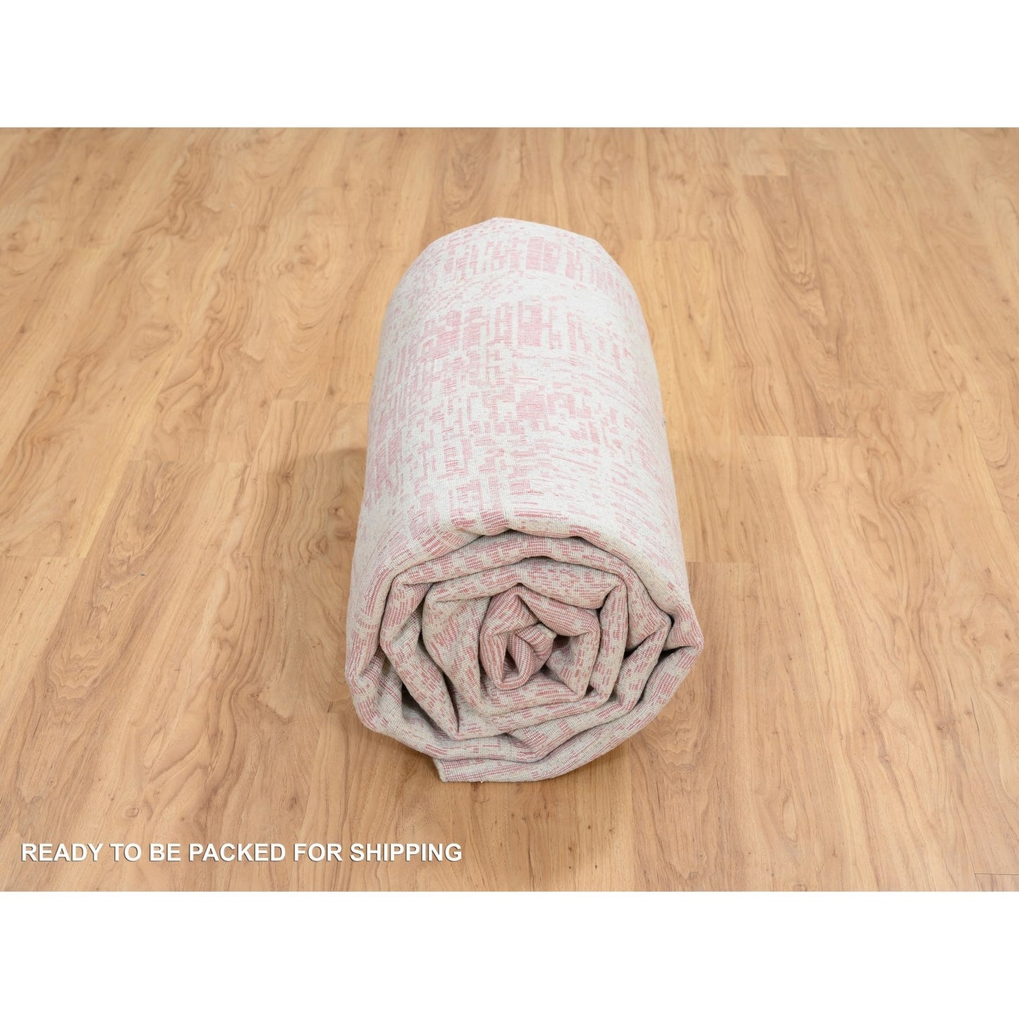 9'X11'10" Pink Jacquard Hand Loomed All Over Design Wool And Silk Rug