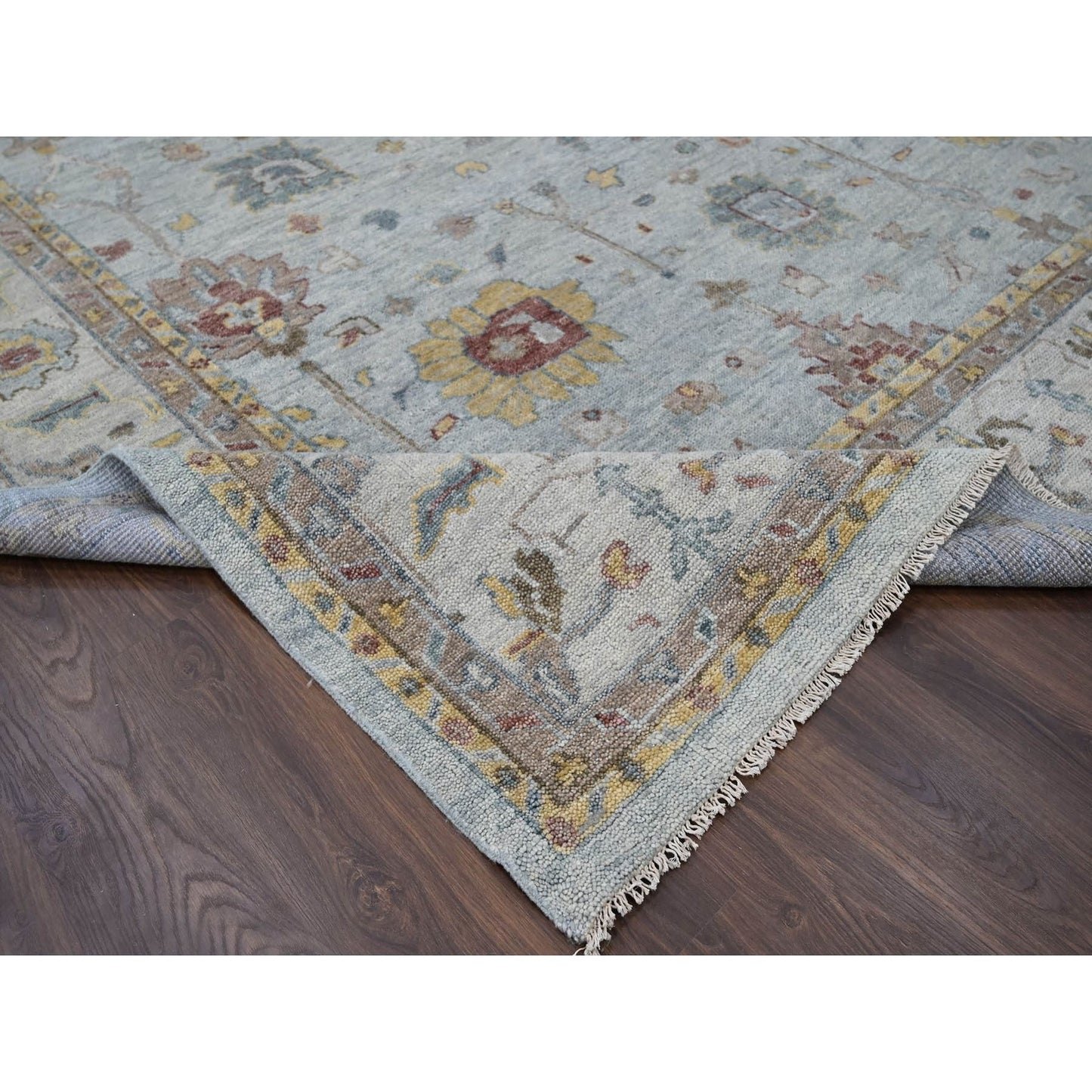 14'X17'9" Light Gray Oushak Design Hand Knotted Pure Wool Oversized Rug