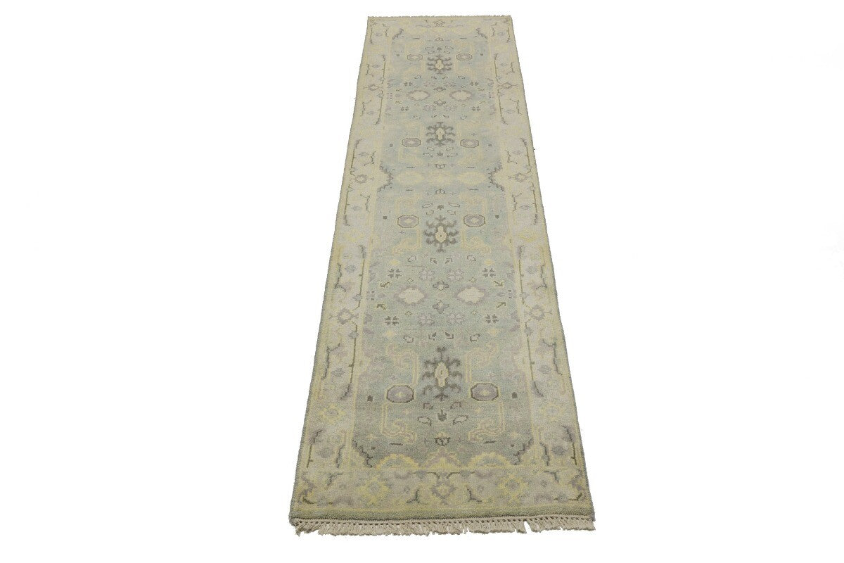 Muted Floral Design Oushak Chobi Runner Rug