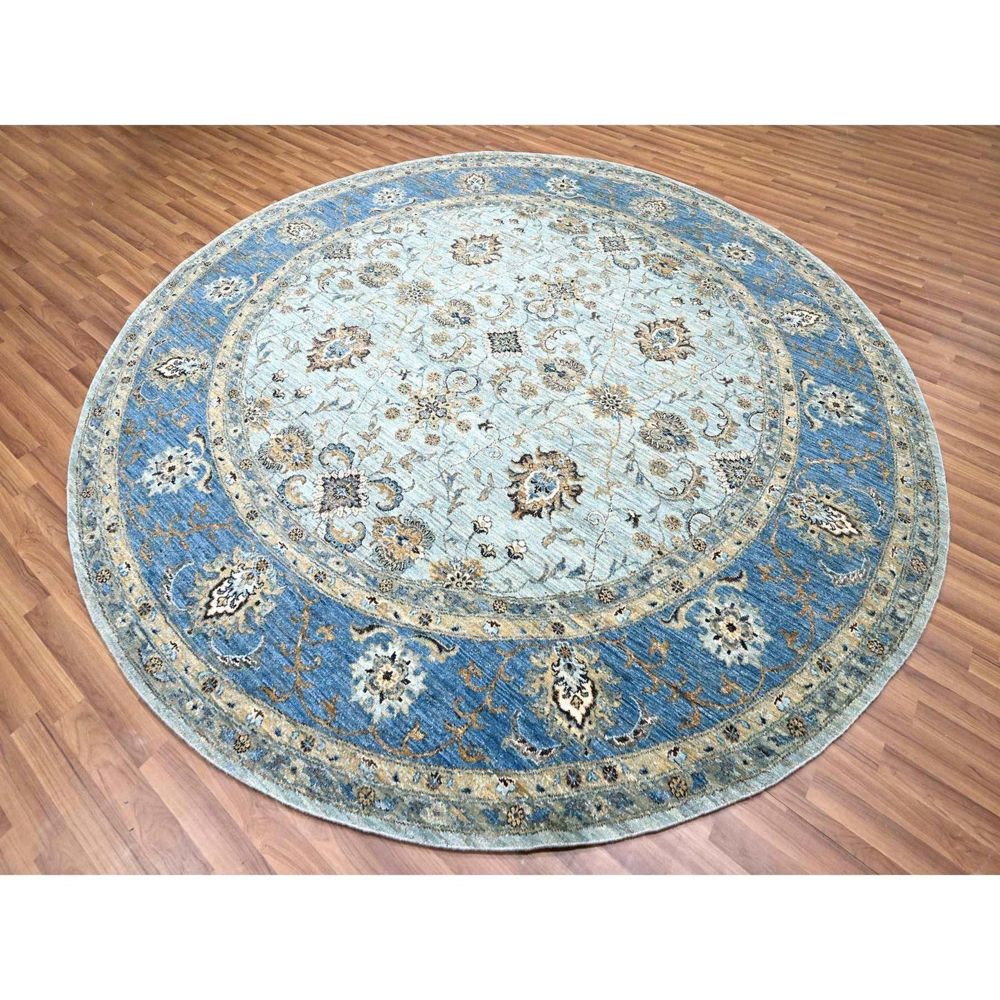 9'X9' Blue Agra Shah Abbas Flower Design Pure Wool Hand Knotted Round Rug