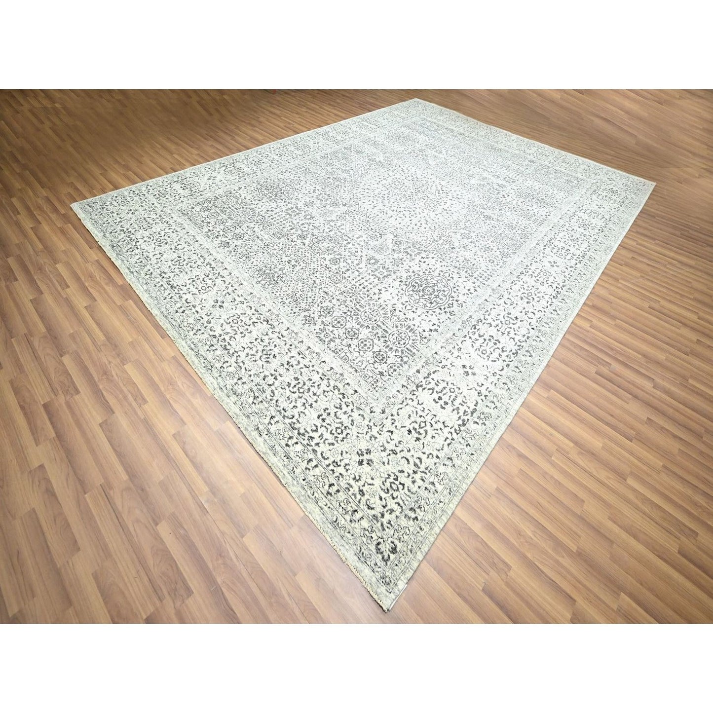 10'X14' Ivory 14Th Century Influence Mamluk Design Hand Knotted Wool Rug