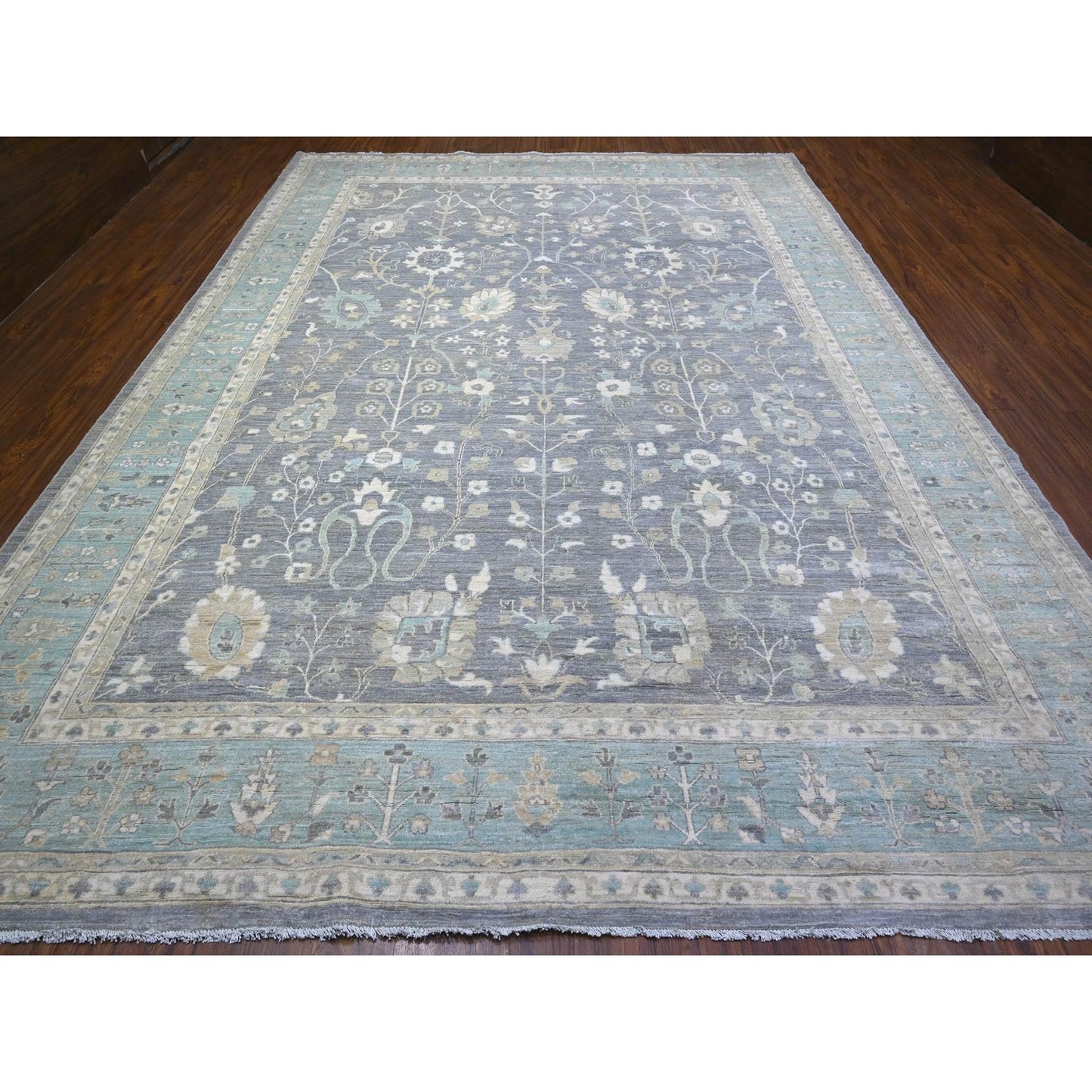 10'2"X14' Sabre Gray Peshawar Mahal Design Hand Knotted Wool Oriental Rug