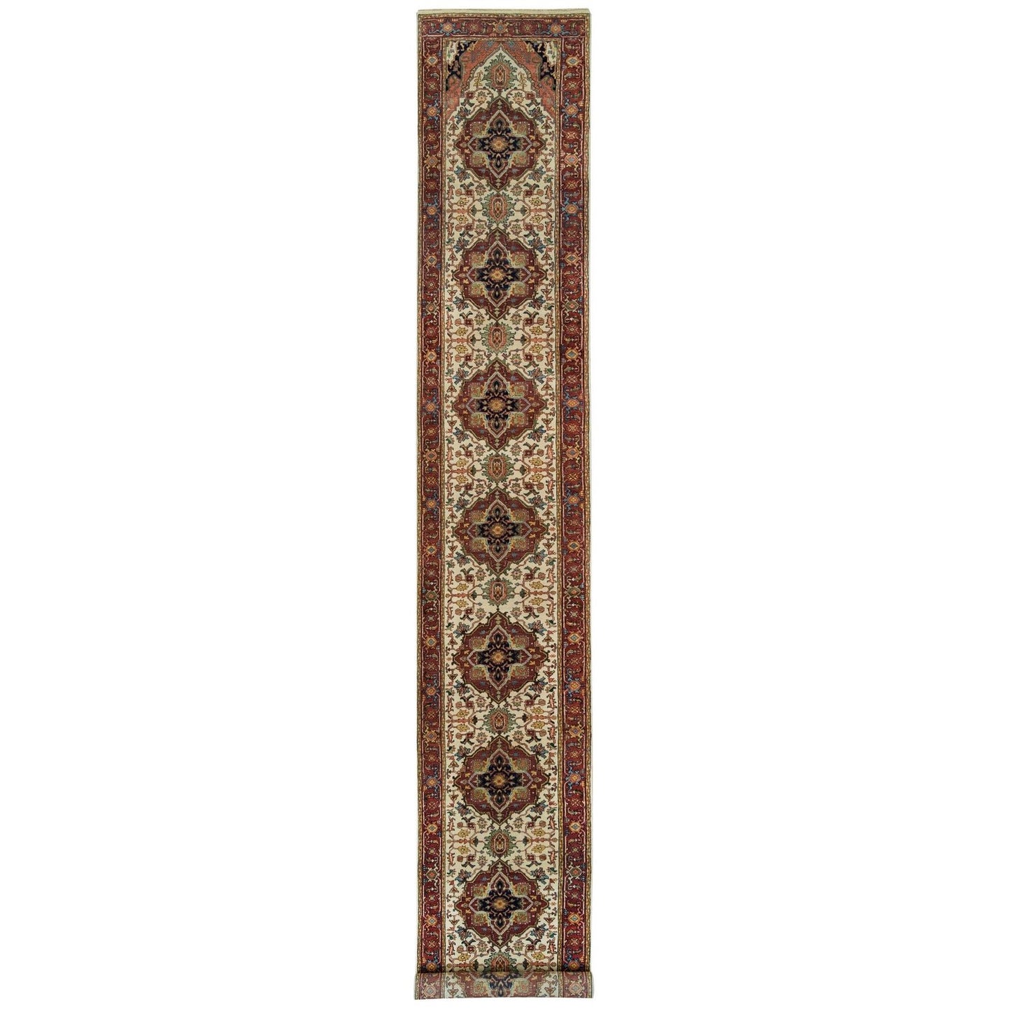 2'6"X18' Ivory Wool Heris Re-Creation Hand Knotted Xl Runner Oriental Rug