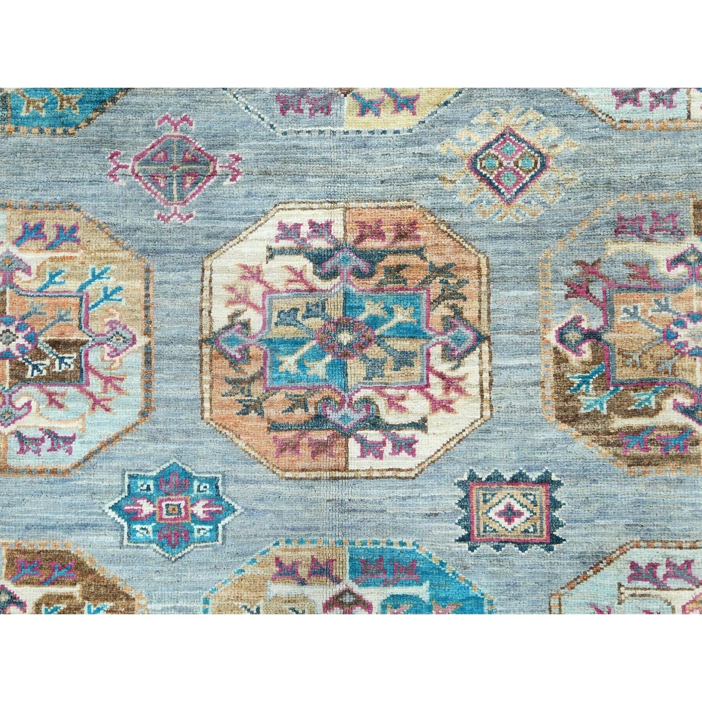 8'8"X11'9" Light Blue Soft Wool Hand Knotted Afghan Super Kazak Rug