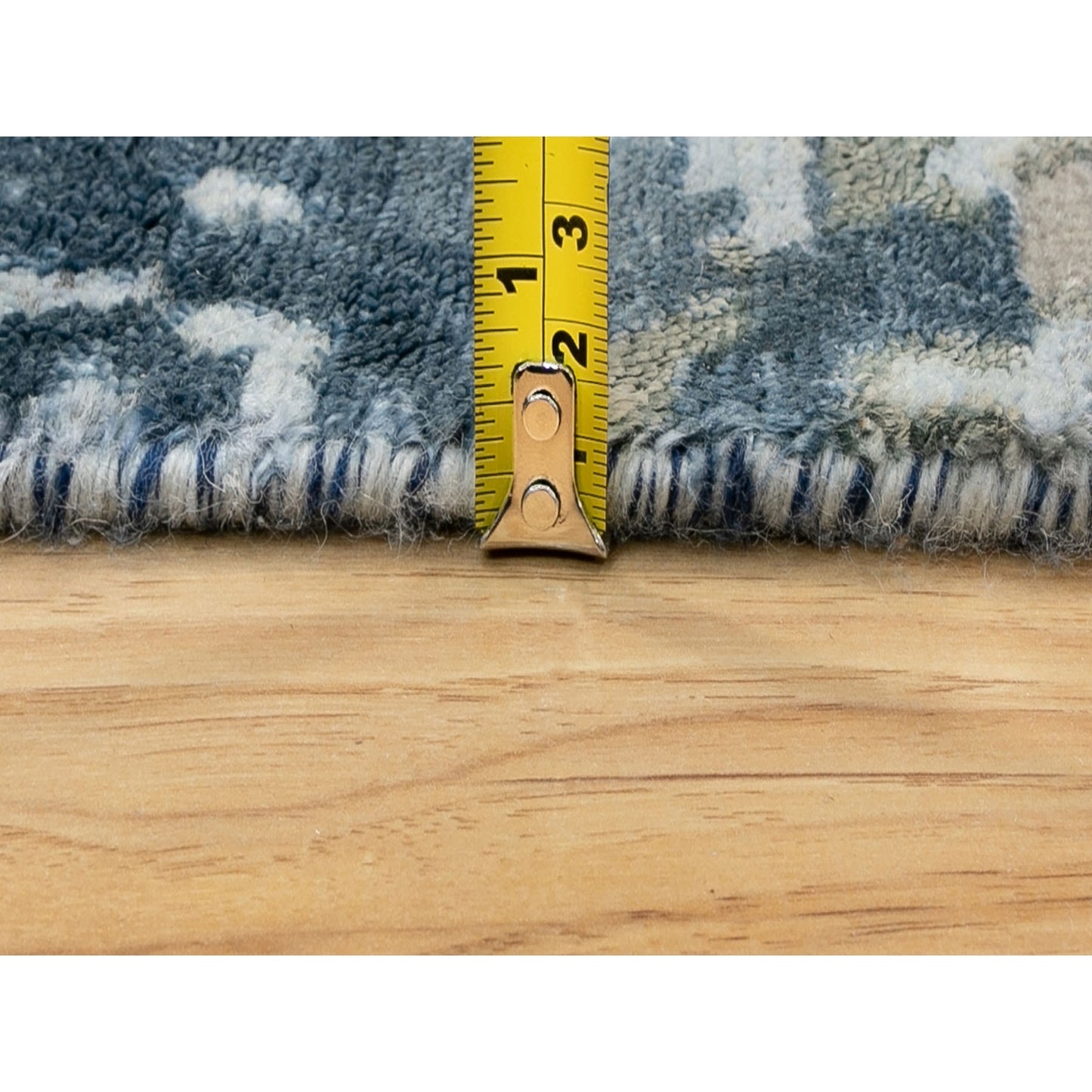 3'1"X5' Blue-Ivory Abstract Design Wool-Silk Hi-Low Pile Hand Knotted Rug