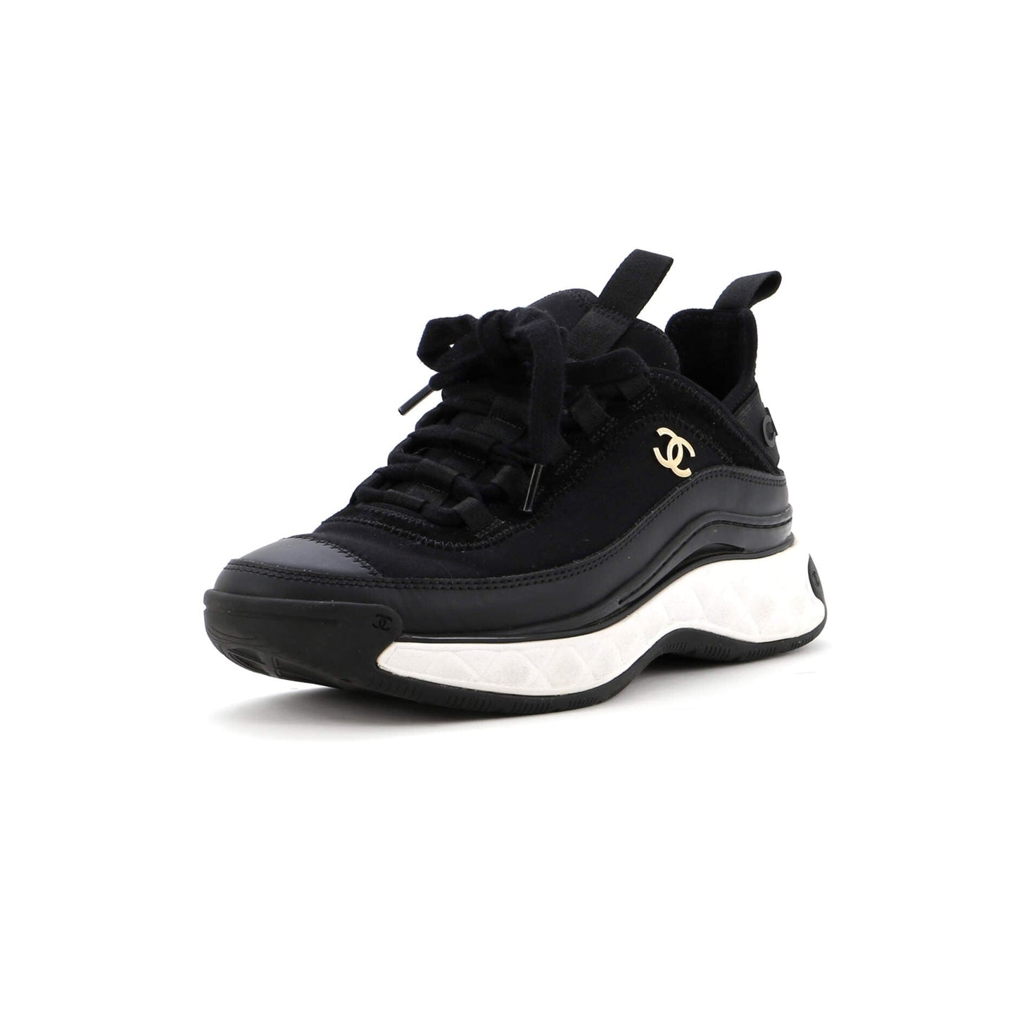 Chanel Women'S Cc Cap Toe Logo Sneakers Mixed Fibers