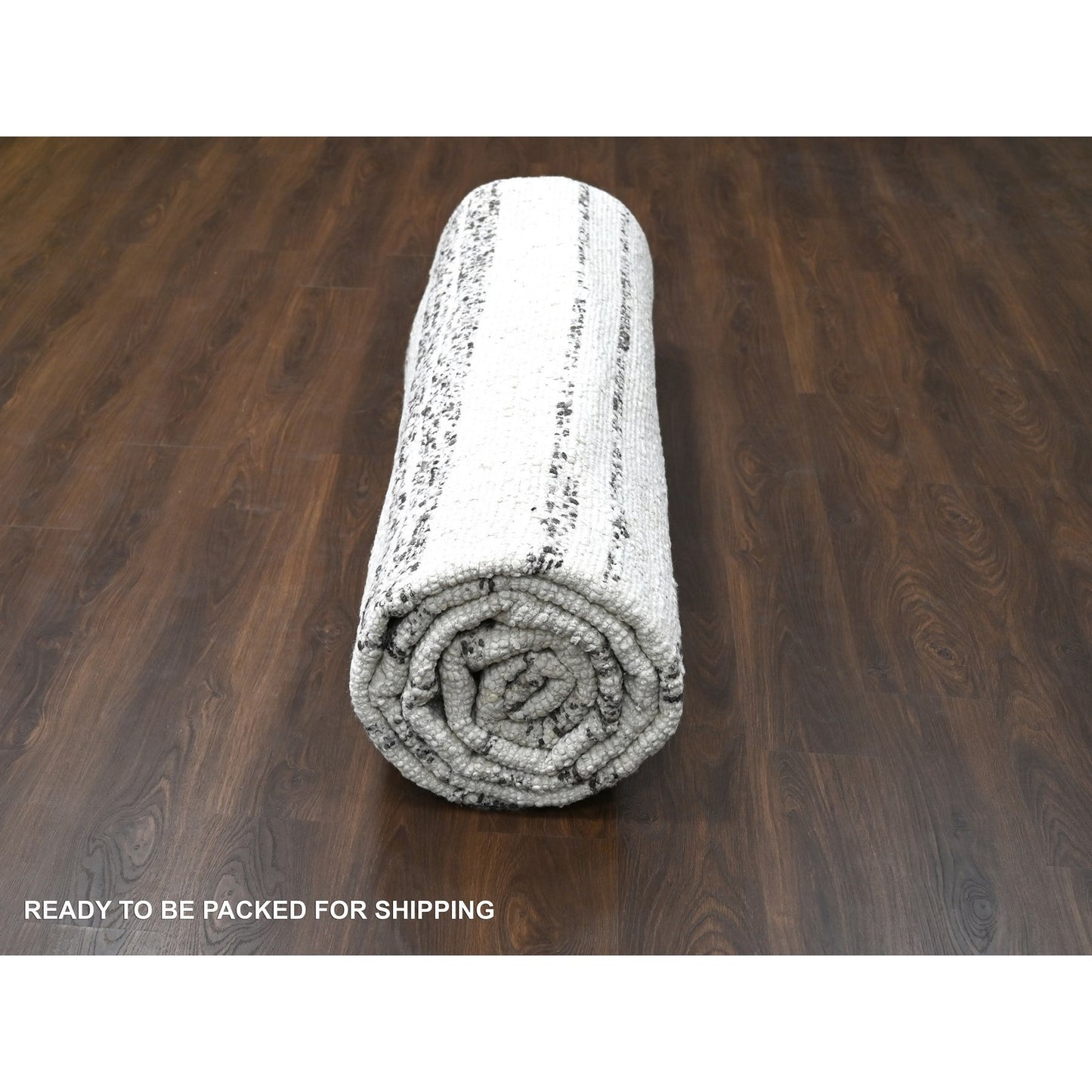 12'2"X14'9" Ivory Striae Design Wool Hand Knotted Oversized Oriental Rug