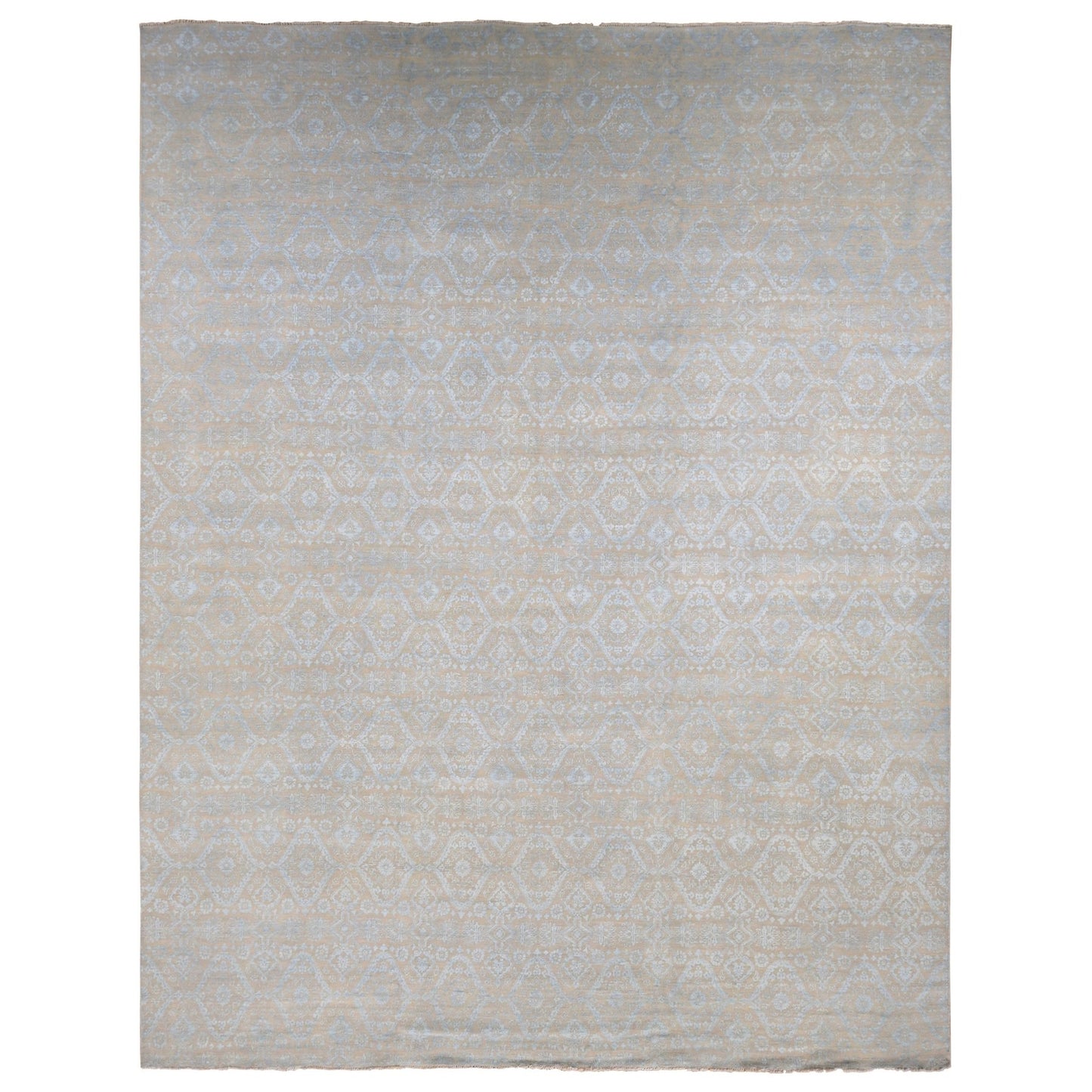 11'10"X15' Brown Wool And Silk Rosettes Design Hand Knotted Oversized Rug
