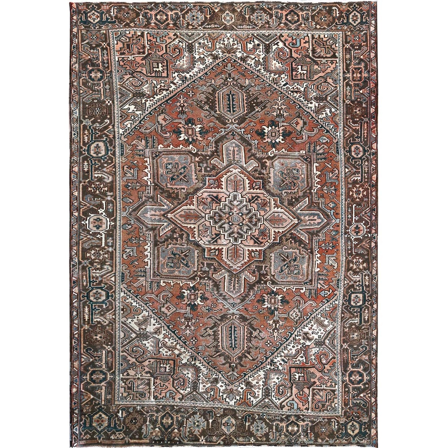 8'7"X12'3" Blush Red Vintage Zoroastrian Heris Pure Wool Hand Knotted Rug