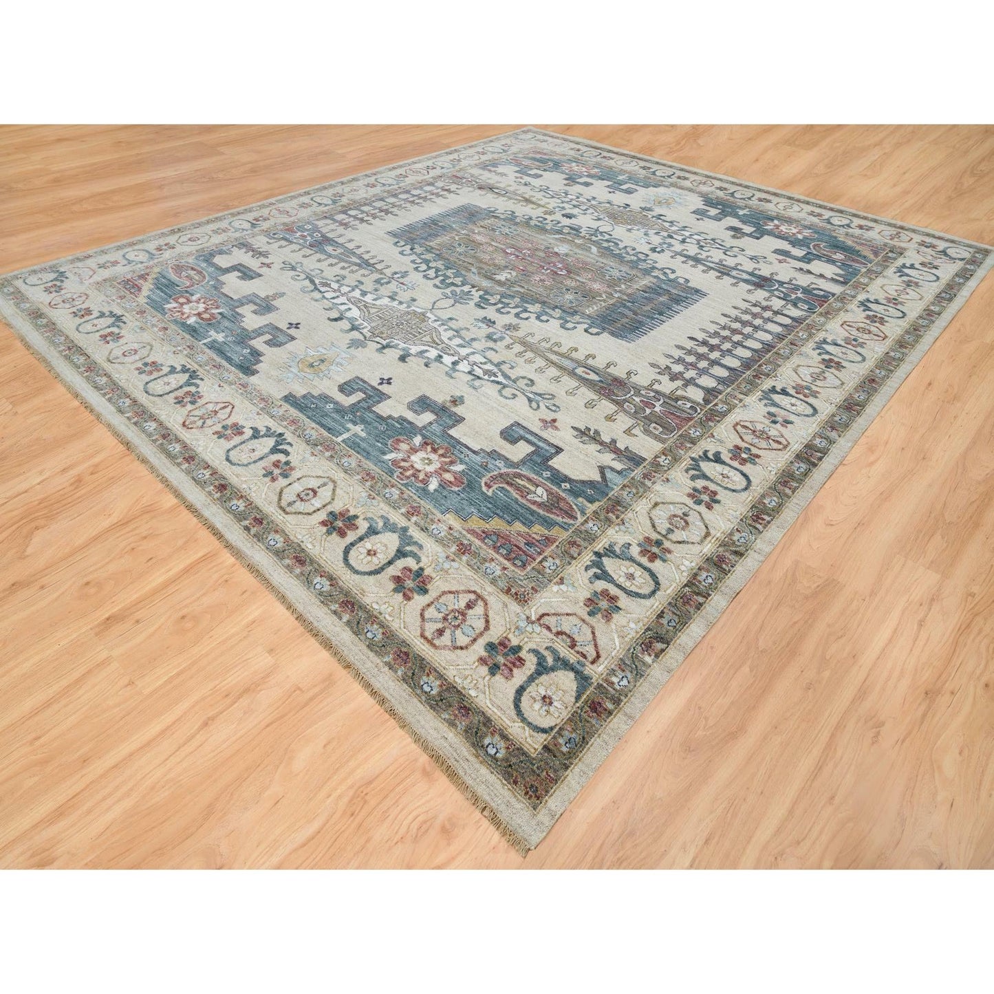 13'10"X16'2" Ivory Reimagined Viss Design Wool Hand Knotted Oversized Rug