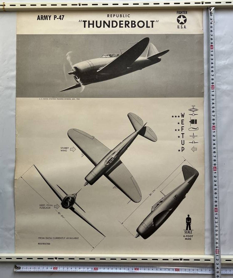 Wwii 1943 Us Navy Aircraft Recognition Poster P-47 Thunderbolt Republic Fighter