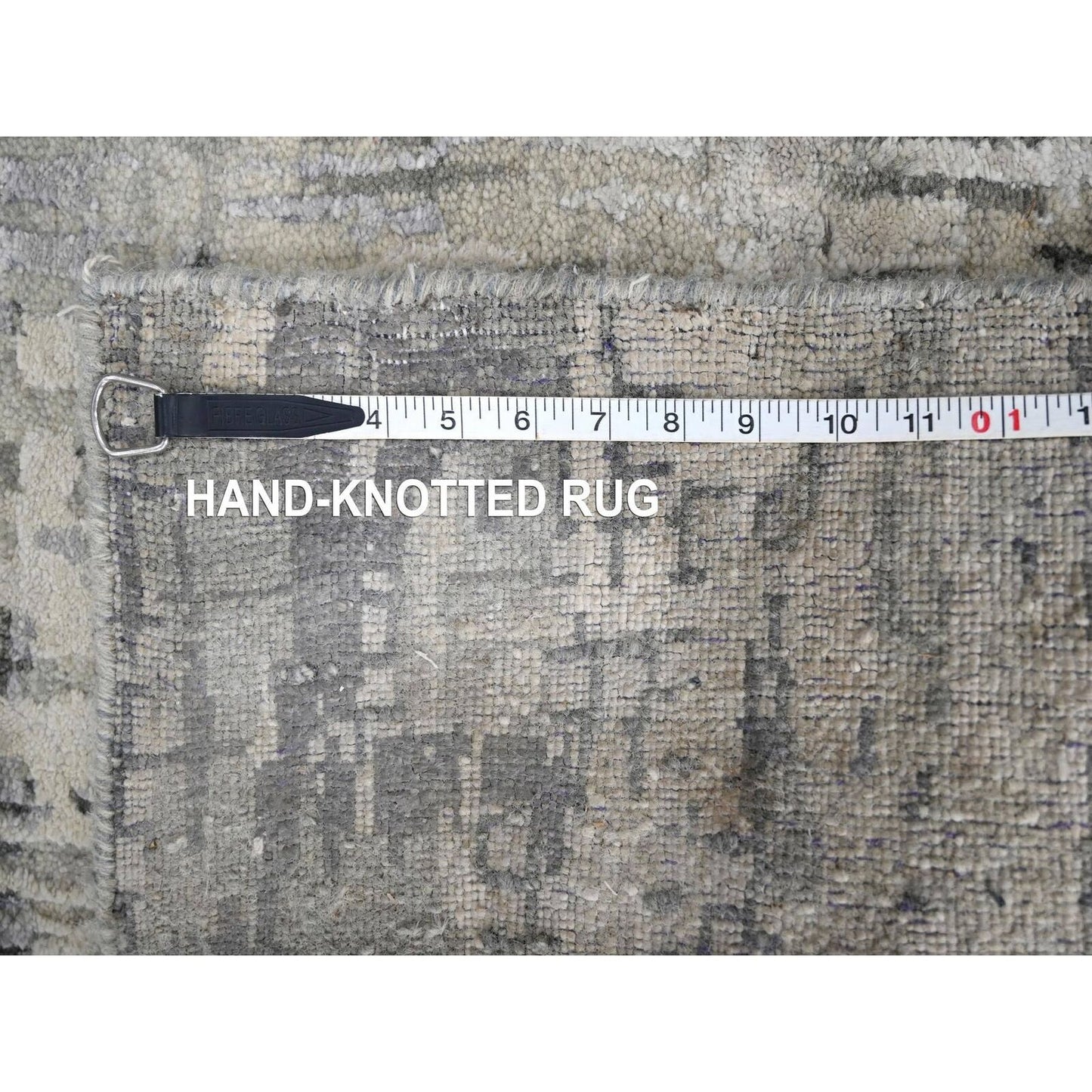 2'5"X18' Rustic Gray Wool And Silk Hand Knotted Abstract Xl Runner Rug