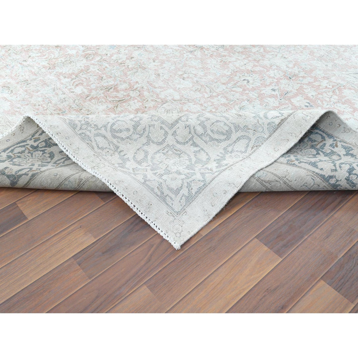 9'8"X12'10" Worn Wool Hand Knotted Ivory Vintage Farsian Karman Rug