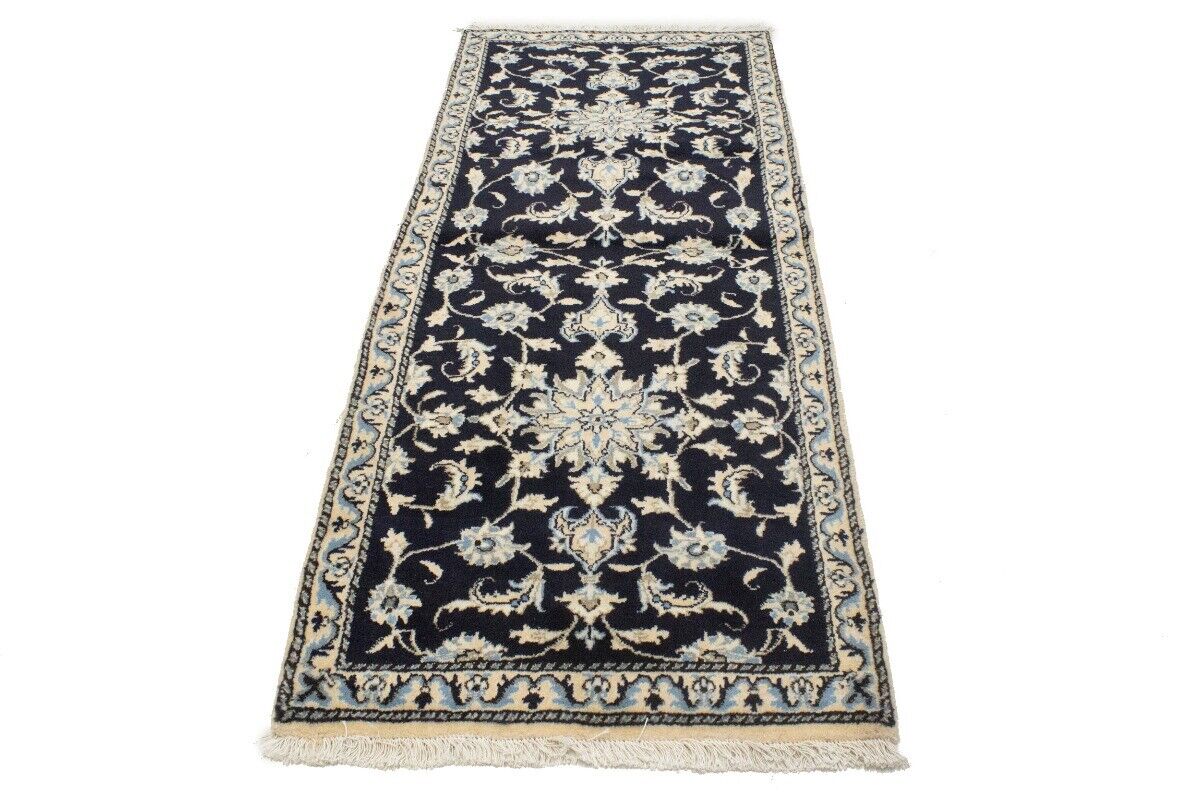 Handmade Wool Nain Runner Rug Classic Navy Floral