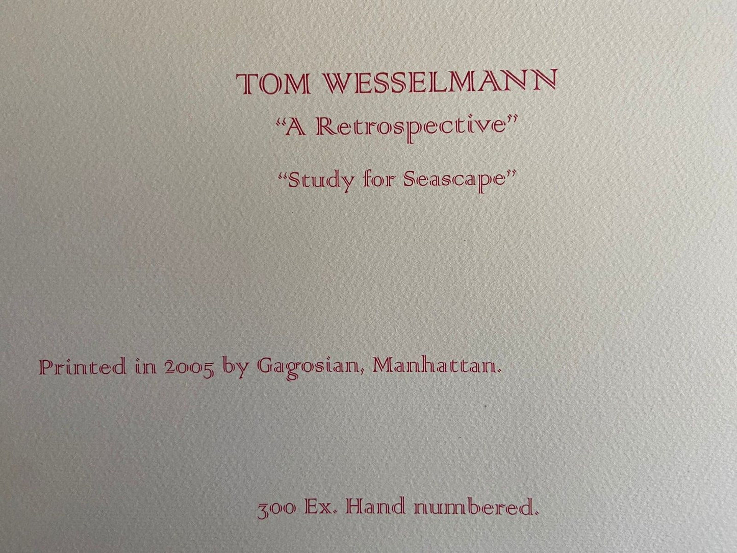 Tom Wesselmann Lithograph Coa Gagosian Signed Op Numbered By Hand