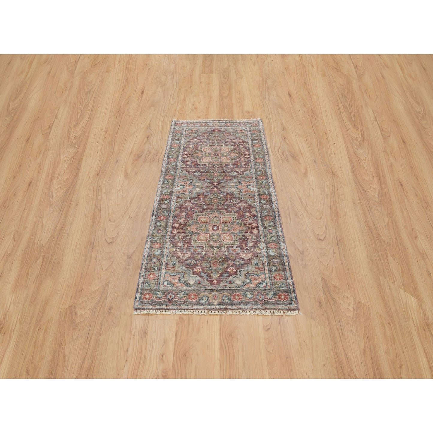 2'7"X6' Light Burgundy Wool Hand Knotted Runner Soft Pile Oriental Rug