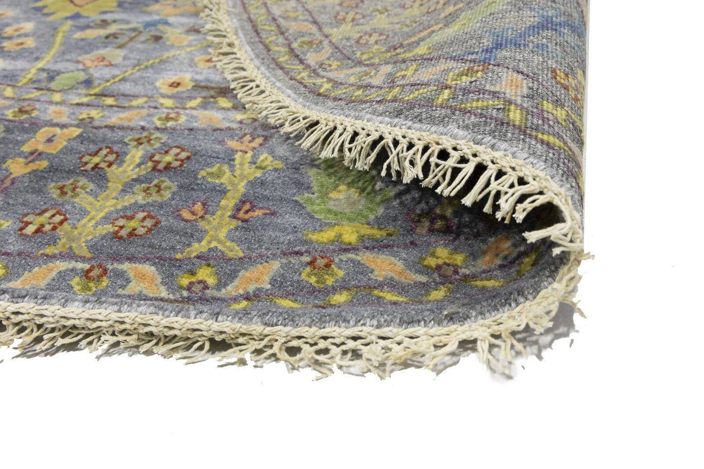 Hand-Knotted Round Oriental Rug Floral Osh Chobi
