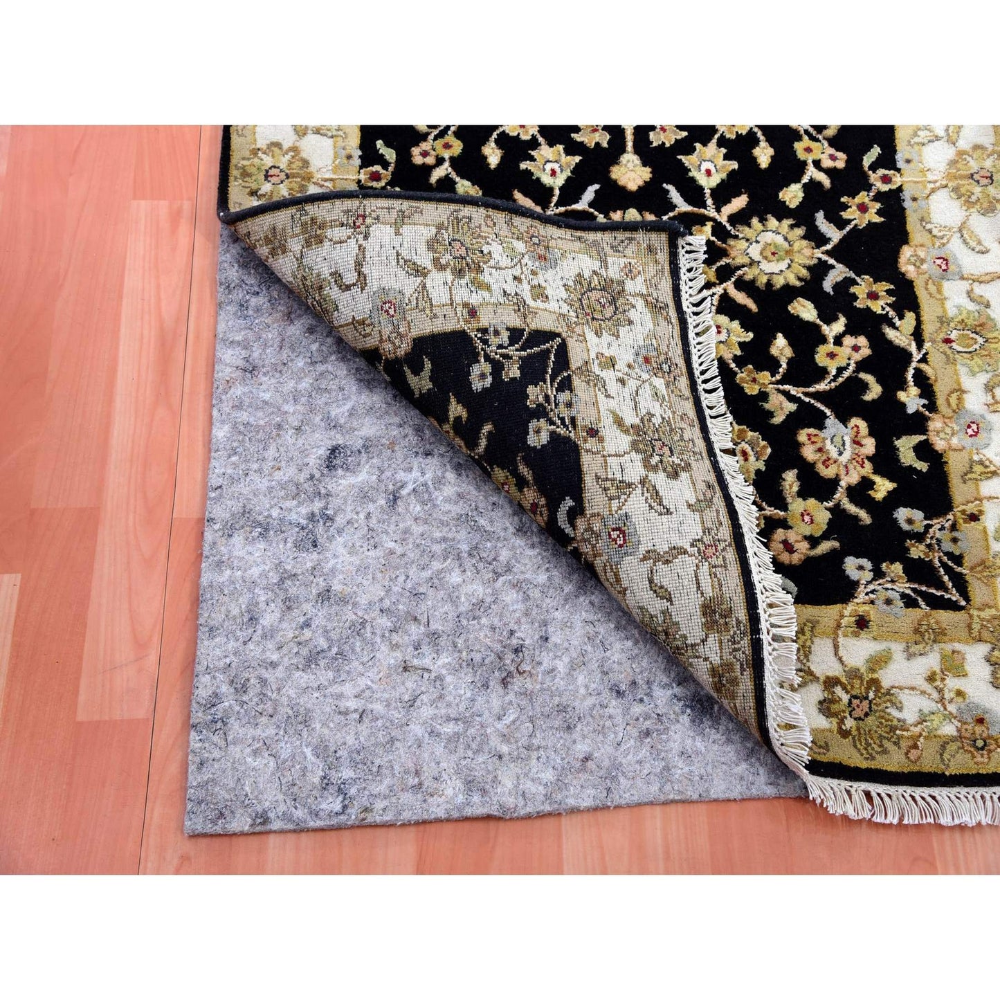 3'1"X12'2" Caviar Black Rajasthan Hand Knotted Wool Silk Runner Rug