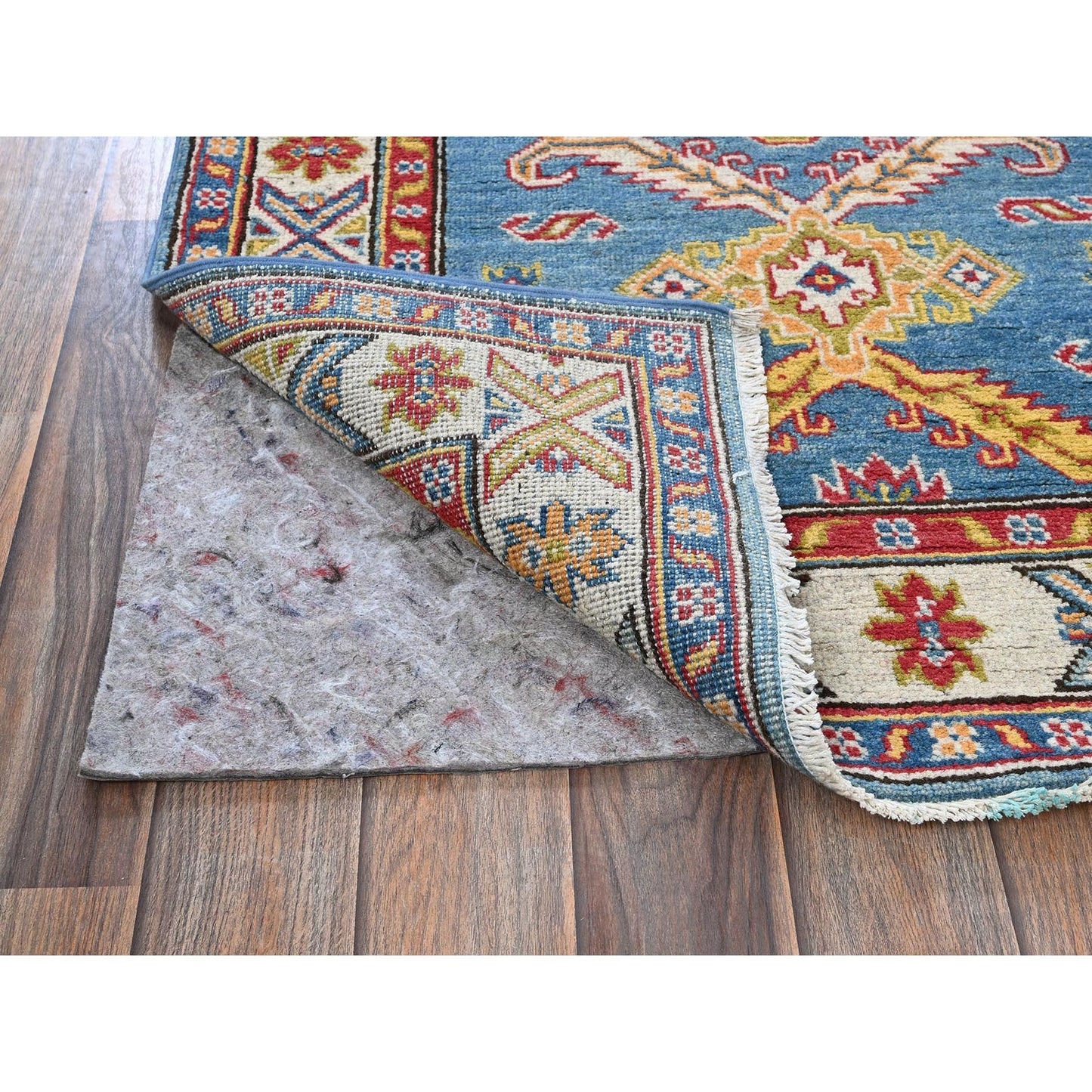 2'9"X11'2" Blue Kazak Hand Knotted Soft Wool Runner Oriental Rug
