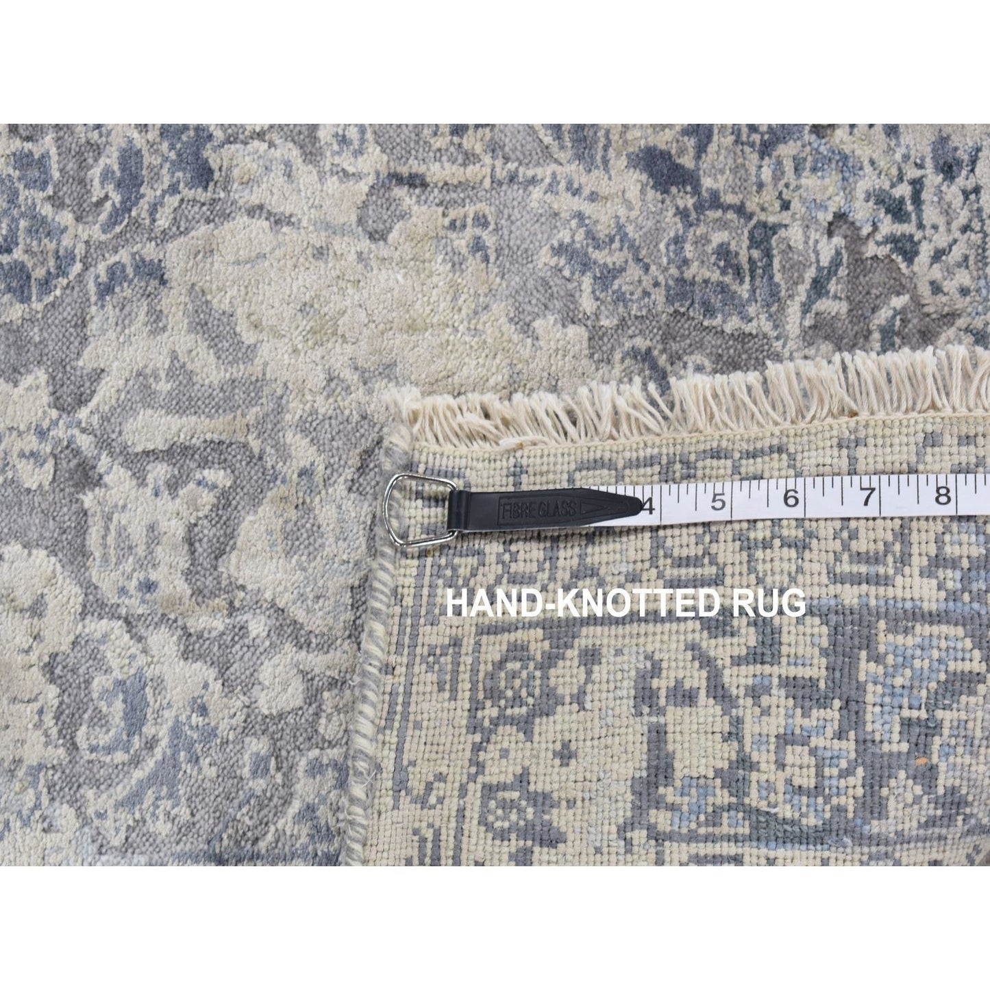 2'6"X9'10" Gray Erased Kishoon Design Wool/Silk Hand Knotted Runner Rug