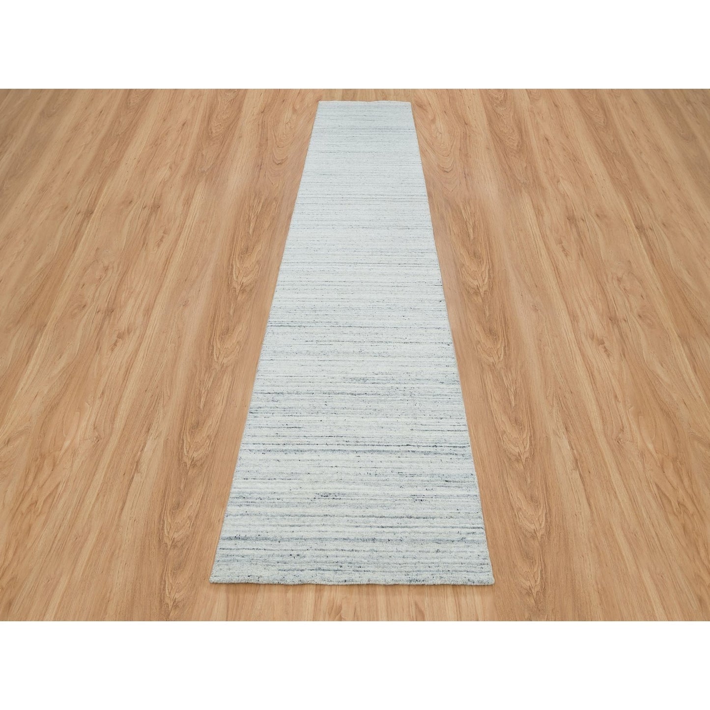 2'8"X13'10" Ivory Wool Hand Loomed Modern Striae Runner Oriental Rug