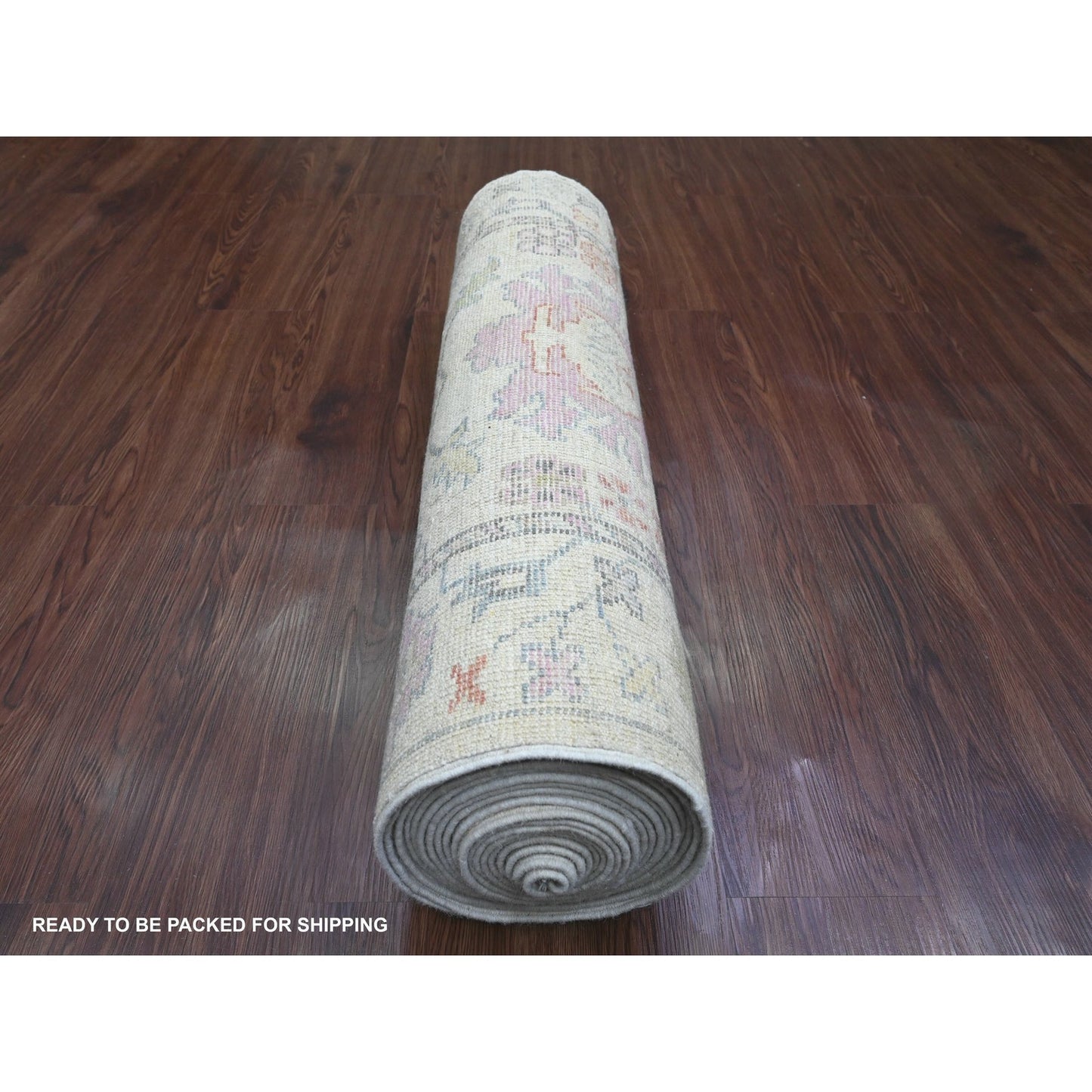 3'X22'5" White Angora Oushak Leaf Design All Wool Hand Knotted Runner Rug