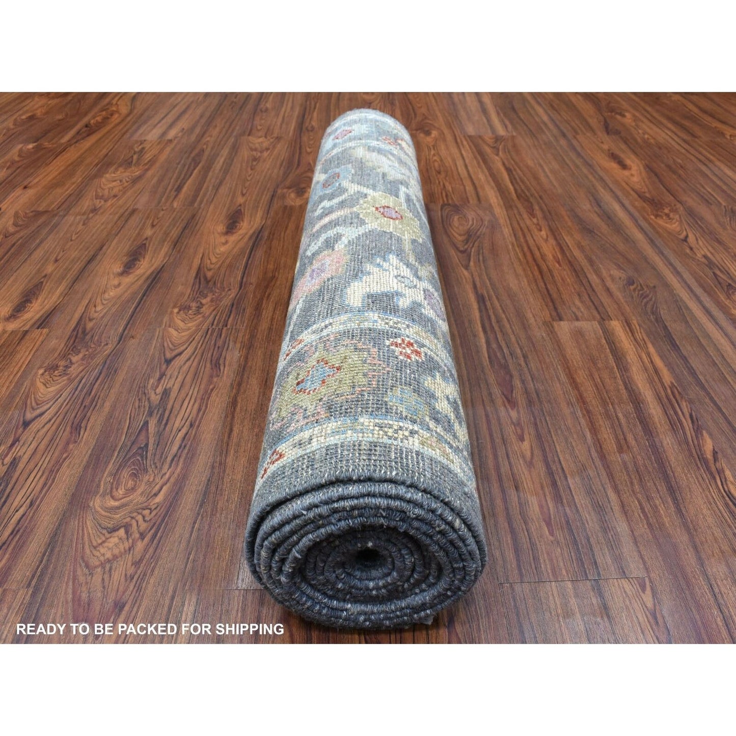 3'2"X13'9" Charcoal Black Angora Oushak Pure Wool Hand Knotte Runner Rug