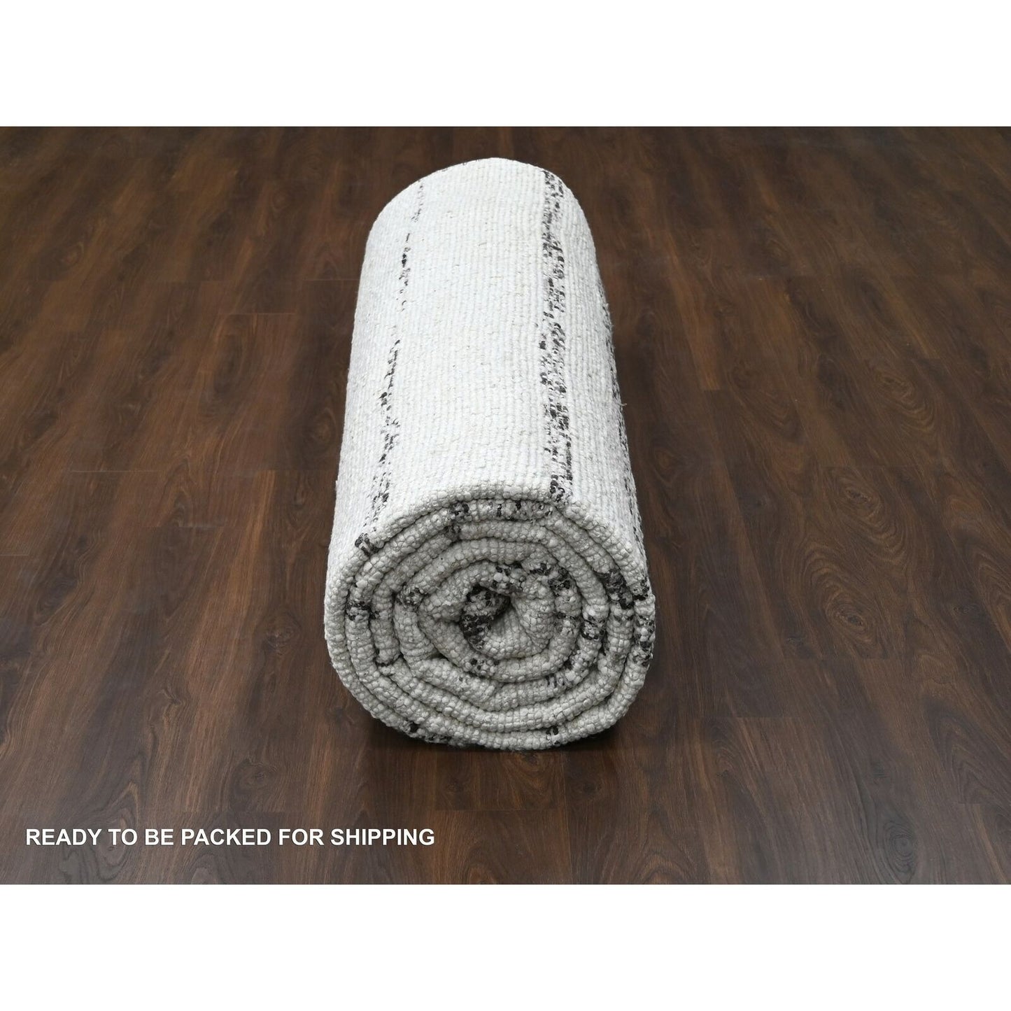 12'X17'9" Ivory Striae Design Wool Hand Knotted Oversized Oriental Rug