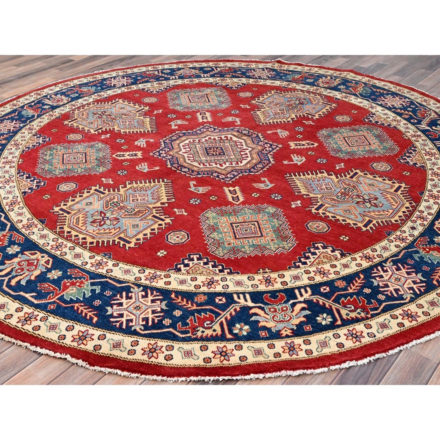 9'X9' Rufous Red Special Kazak Wool Hand Knotted Round Rug