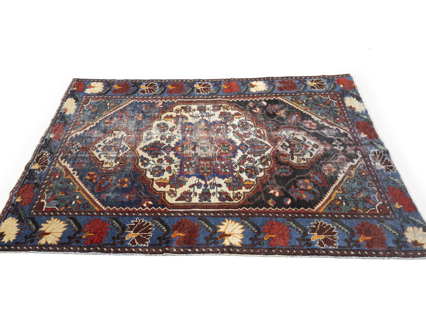 4X6 Ft Semi-Antique Oriental Rug Boho Floral