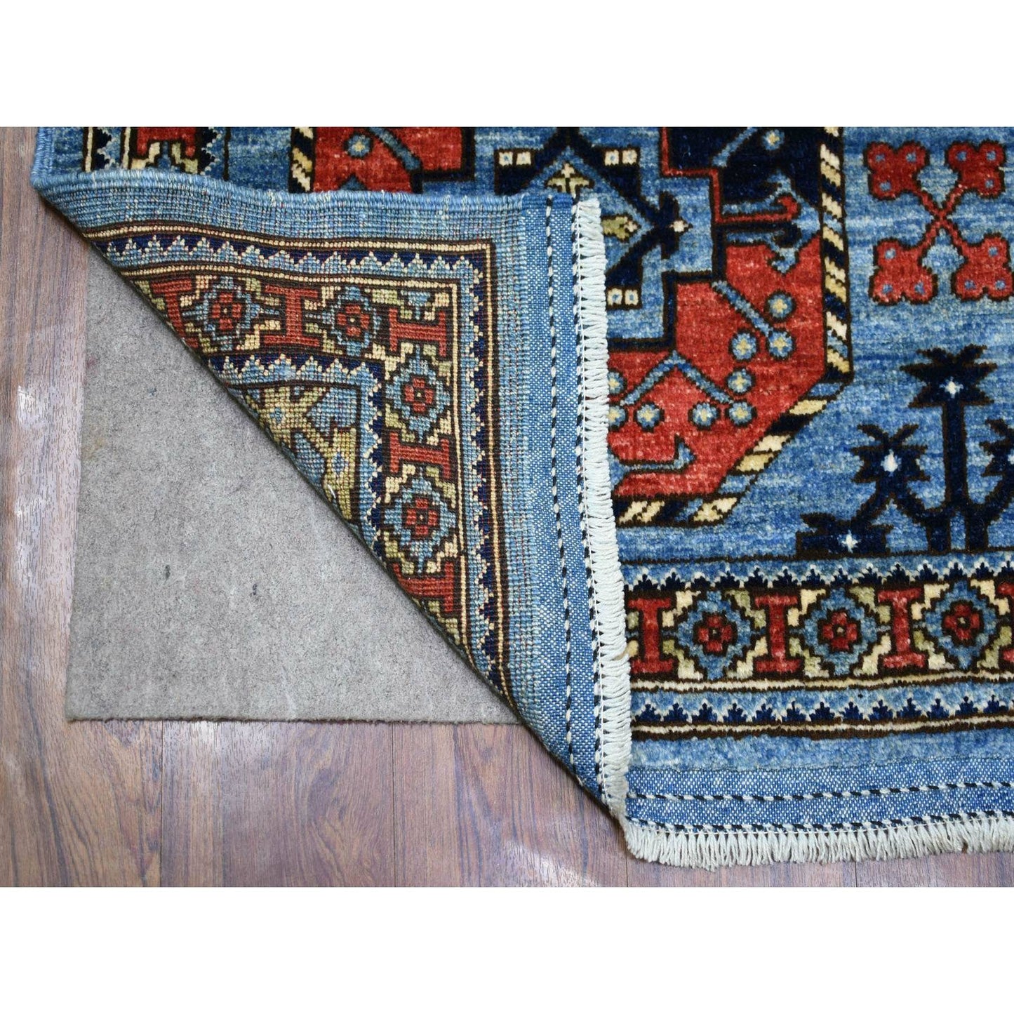 4'1"X9'9" Extra Soft Wool Hand Knotted Blue Afghan Ersari Wide Runner Rug